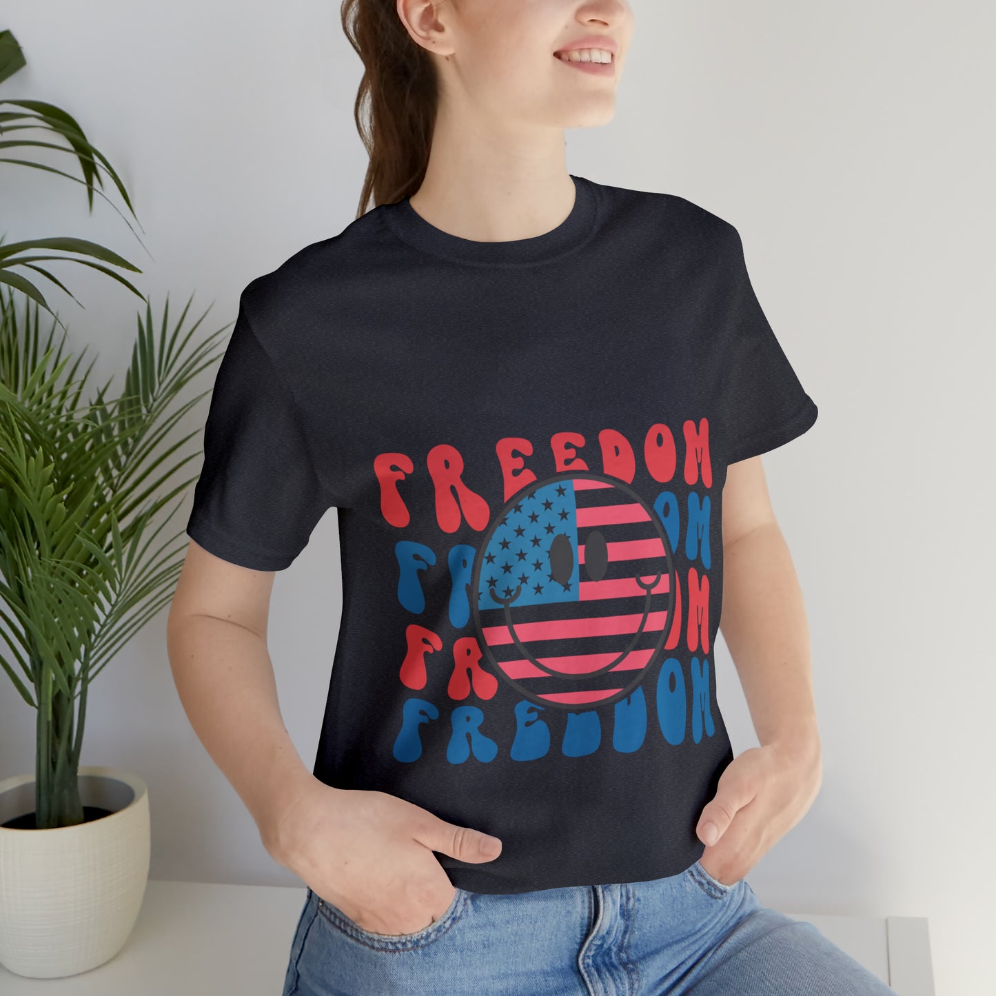 Freedom Smiley Face Flag Unisex Jersey Short Sleeve Tee Patriotic American Flag