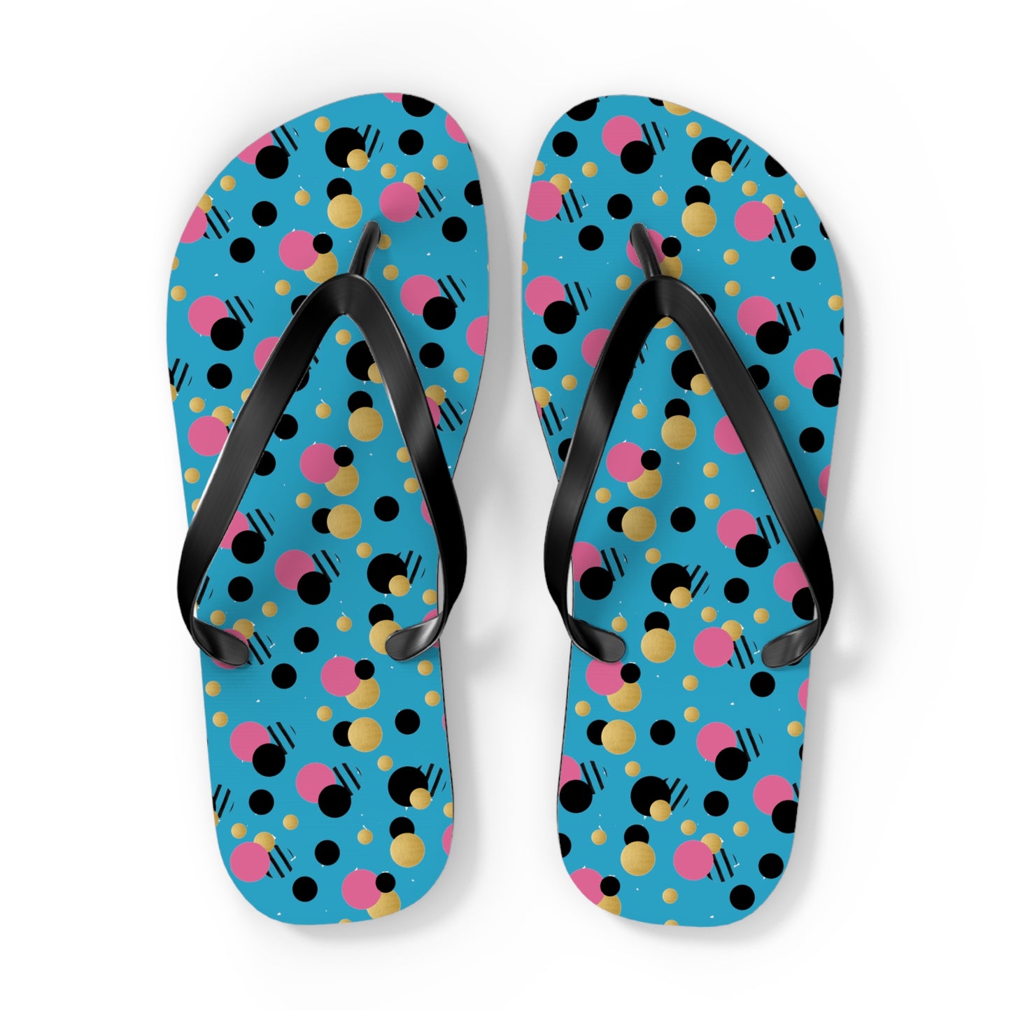 Turquoise pink, black gold polka dot Flip Flops