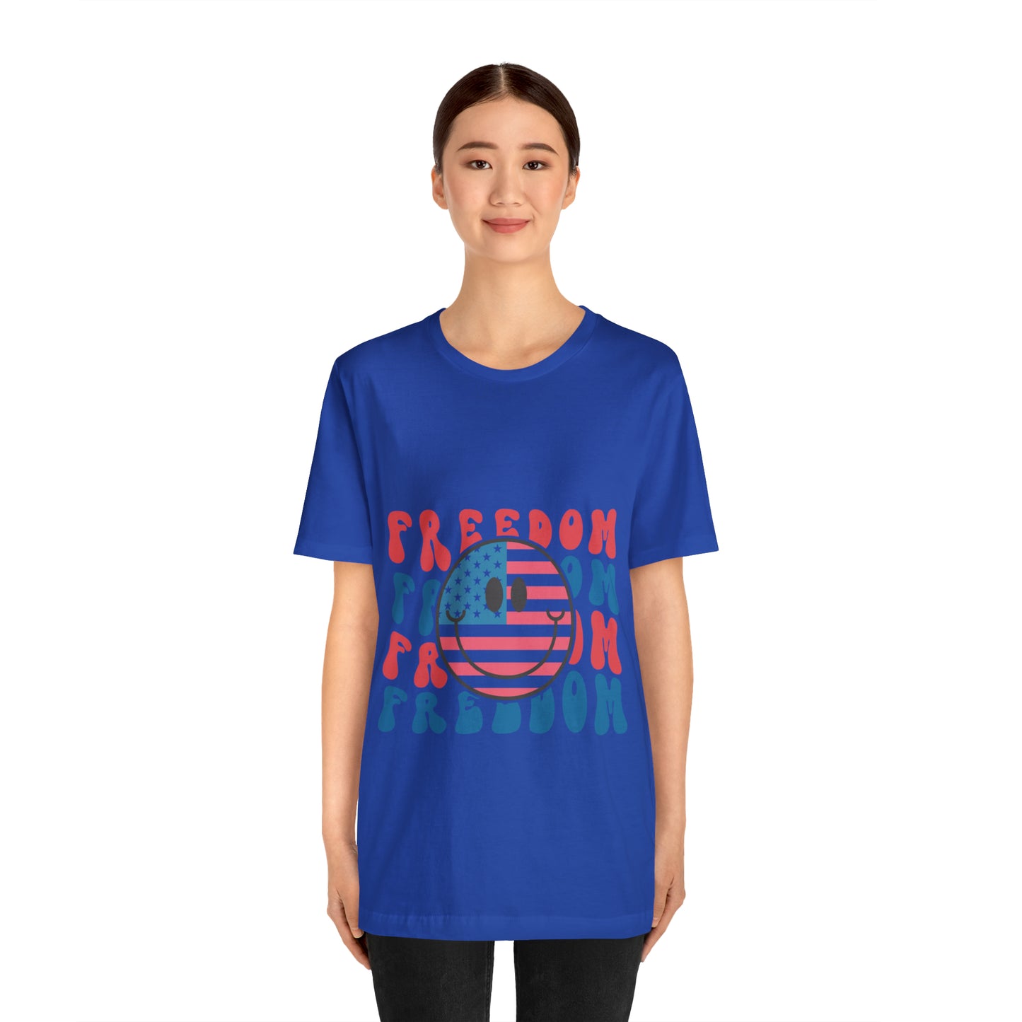 Freedom Smiley Face Flag Unisex Jersey Short Sleeve Tee Patriotic American Flag