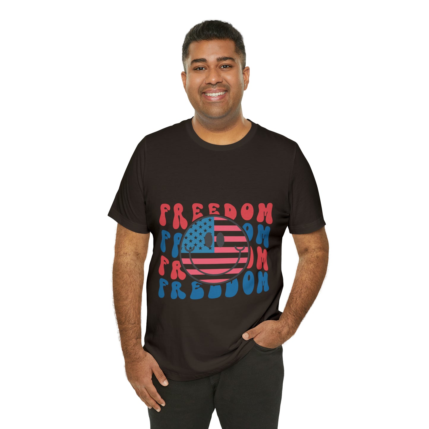 Freedom Smiley Face Flag Unisex Jersey Short Sleeve Tee Patriotic American Flag