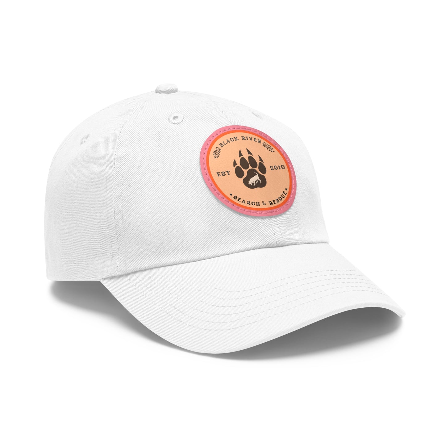 Copy of Unisex Hat with Leather Patch (Round), Black River Search & Rescue Logo, Orange patch