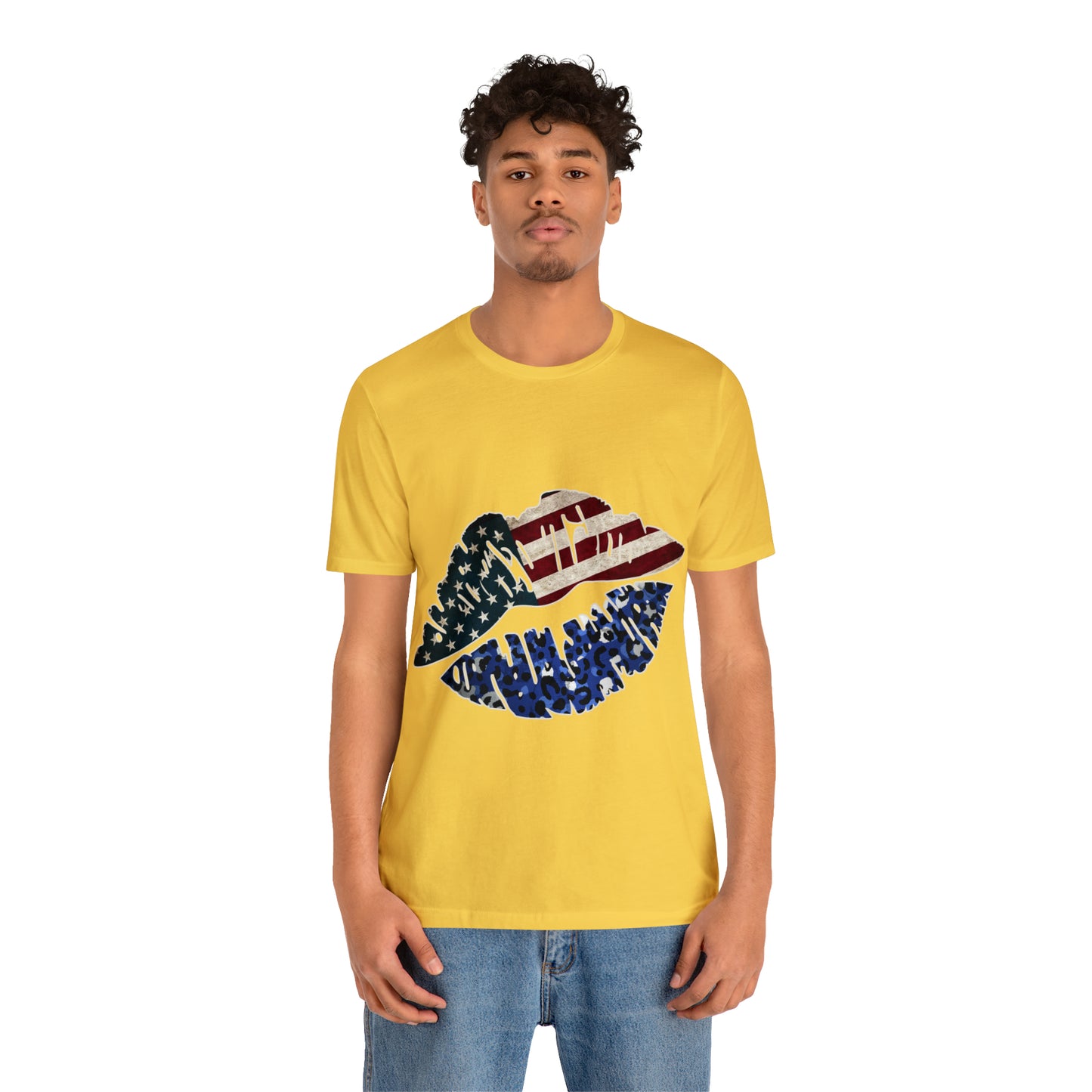 American Flag Lips 4th of July Unisex Jersey Short Sleeve Tee Patriotic Retro