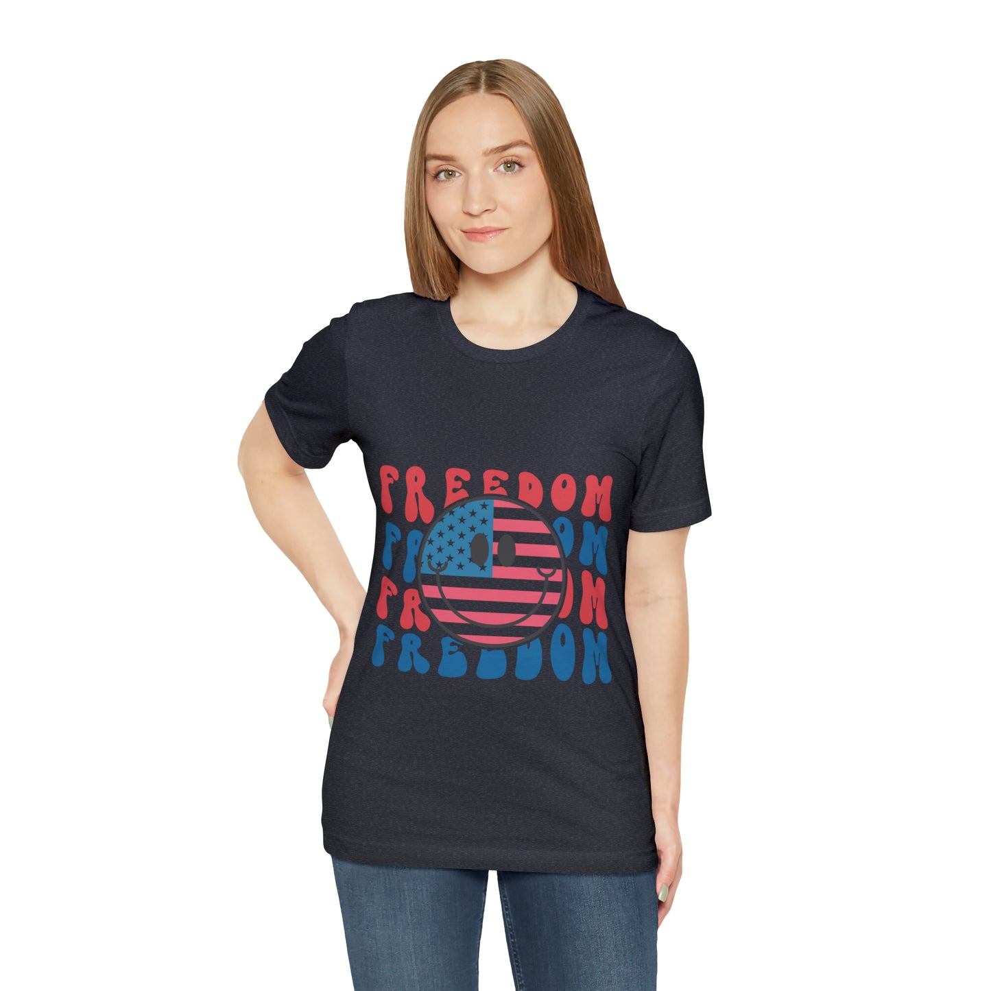 Freedom Smiley Face Flag Unisex Jersey Short Sleeve Tee Patriotic American Flag