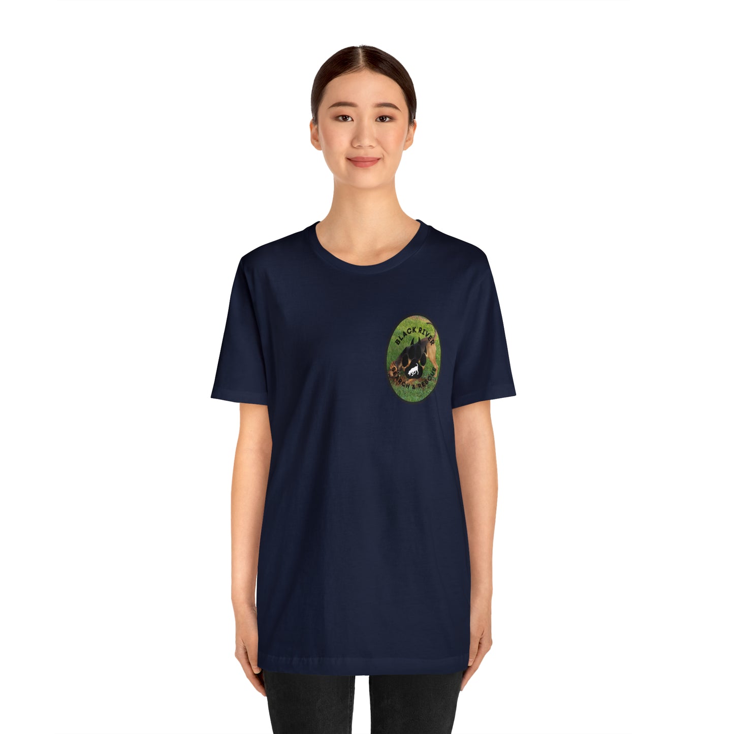 Black River Search & Rescue Logo with Lucy Unisex Jersey Short Sleeve Tee