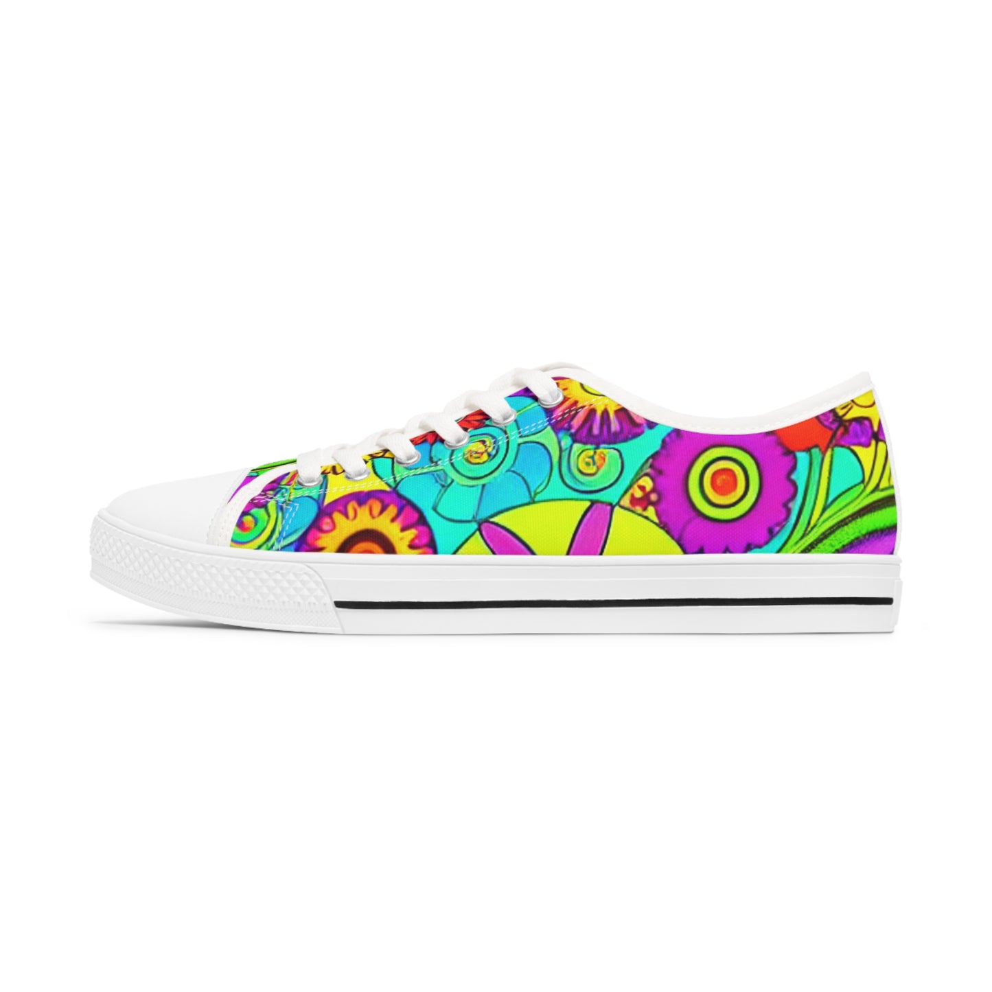 Women's Low Top Sneakers, Retro Flowers, Purple, Multi-color flowers