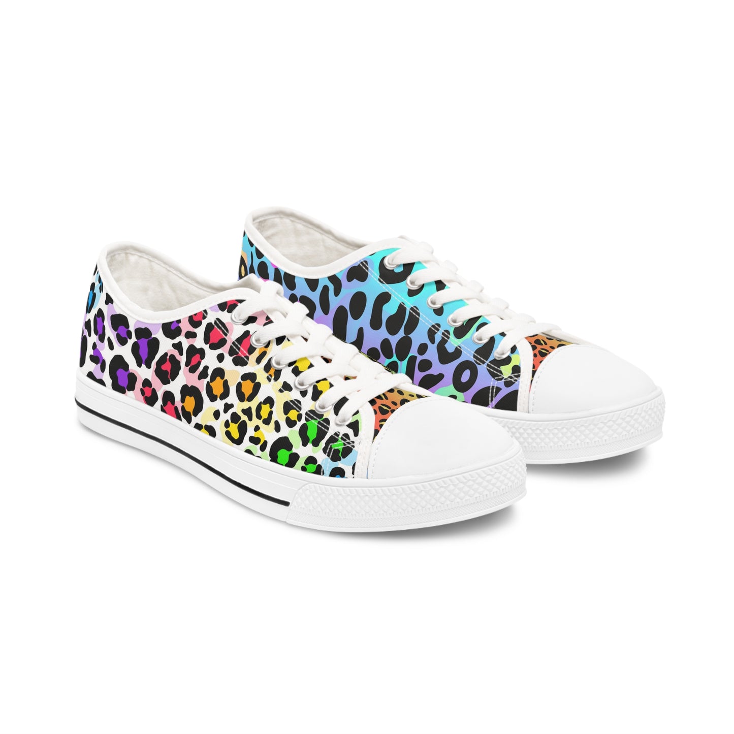 Women's Low Top Sneakers, Multicolor leopard print, Rainbow, Blue, Yellow, Aqua