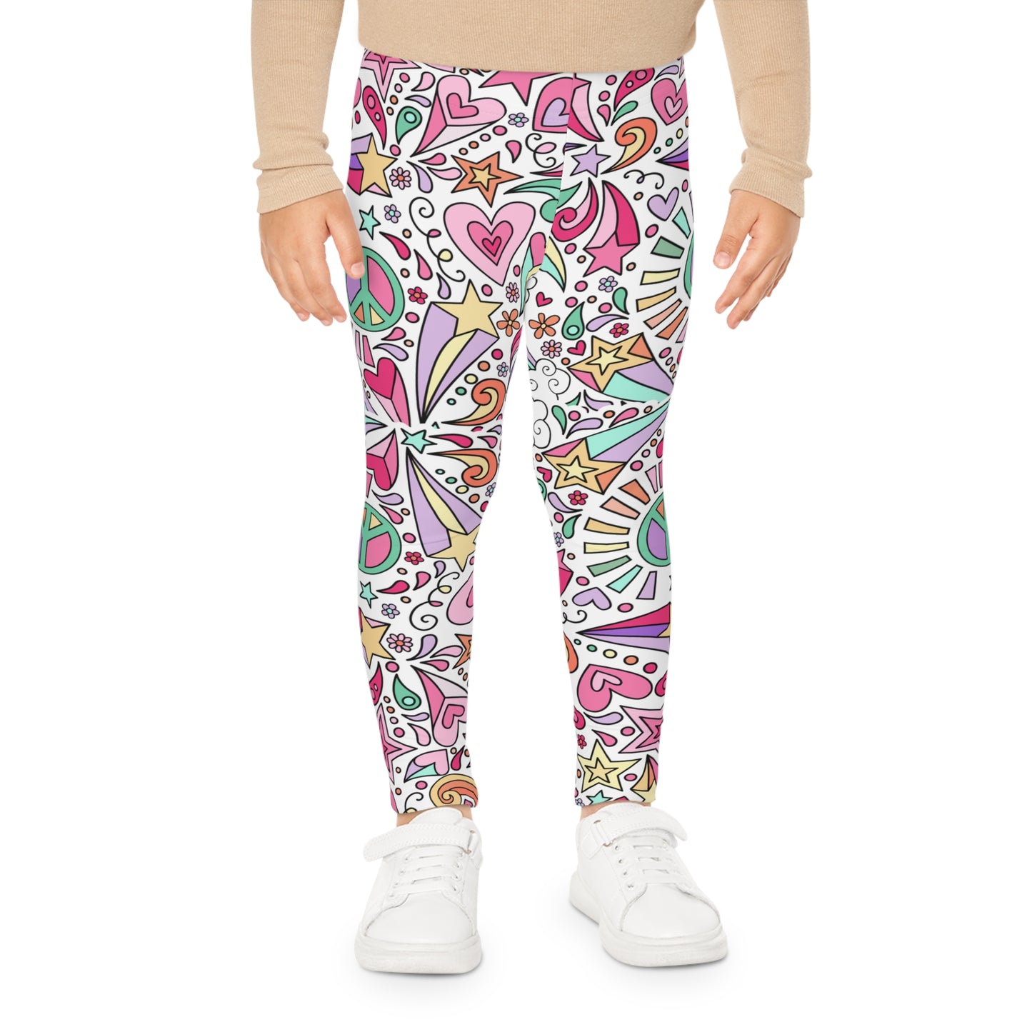 Kids Leggings Pastel retro design with peace sign and stars