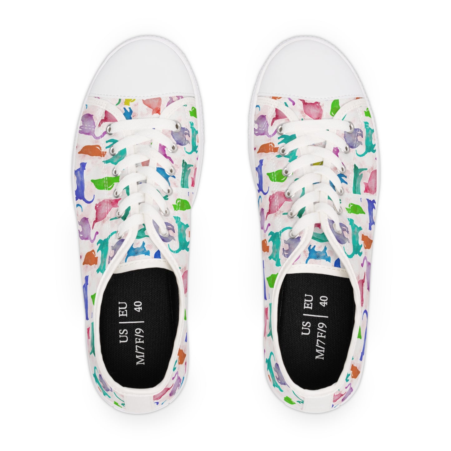 Women's Low Top Sneakers, watercolor cats, multi-color