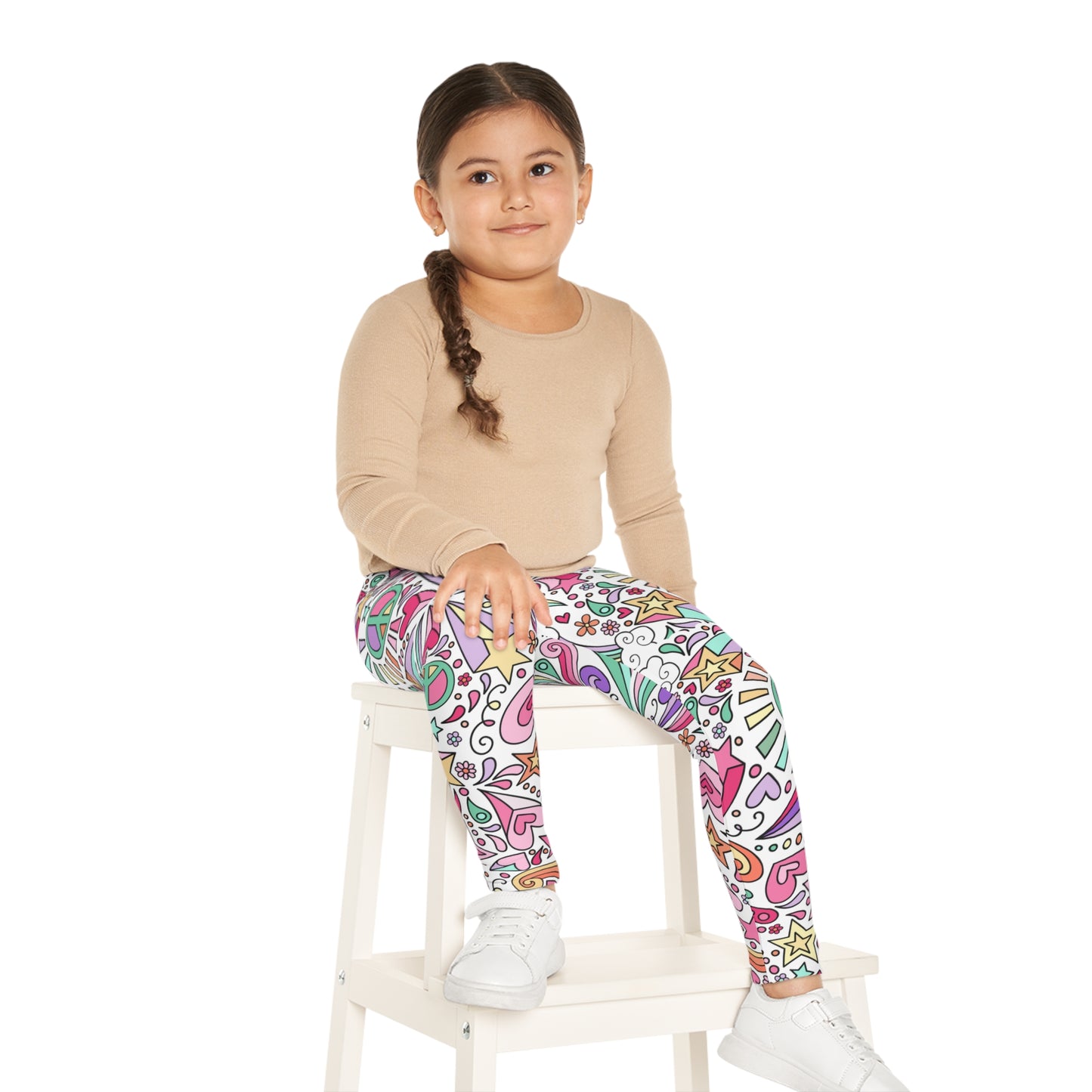 Kids Leggings Pastel retro design with peace sign and stars