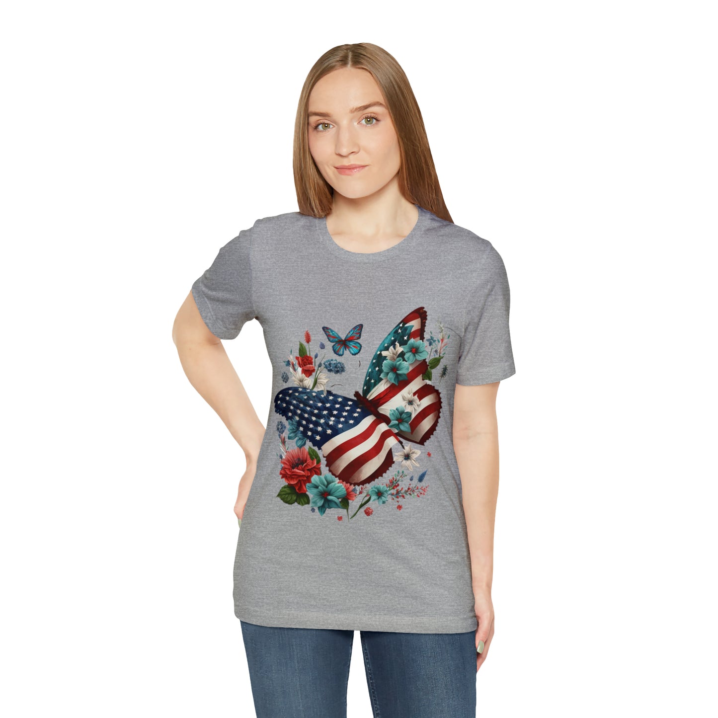 Unisex Jersey Short Sleeve Tee, American Flag, Butterfly, Patriotic