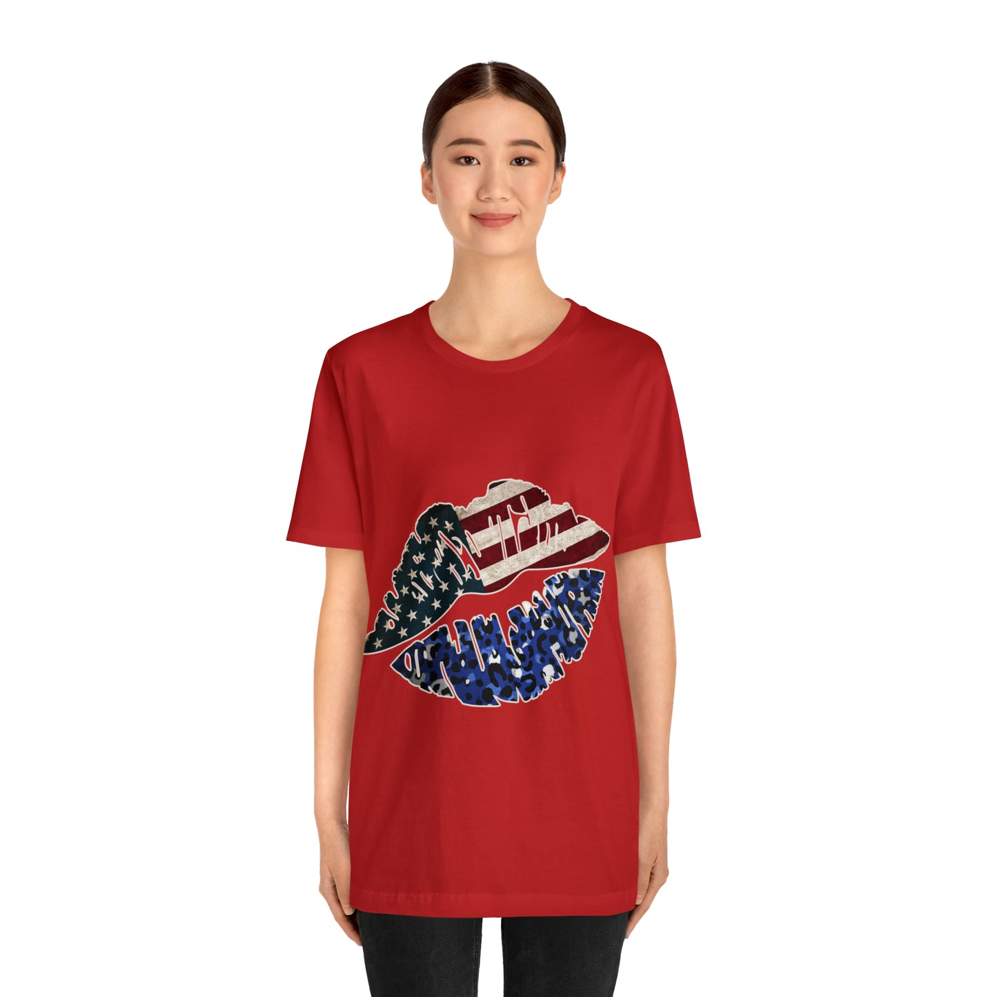 American Flag Lips 4th of July Unisex Jersey Short Sleeve Tee Patriotic Retro