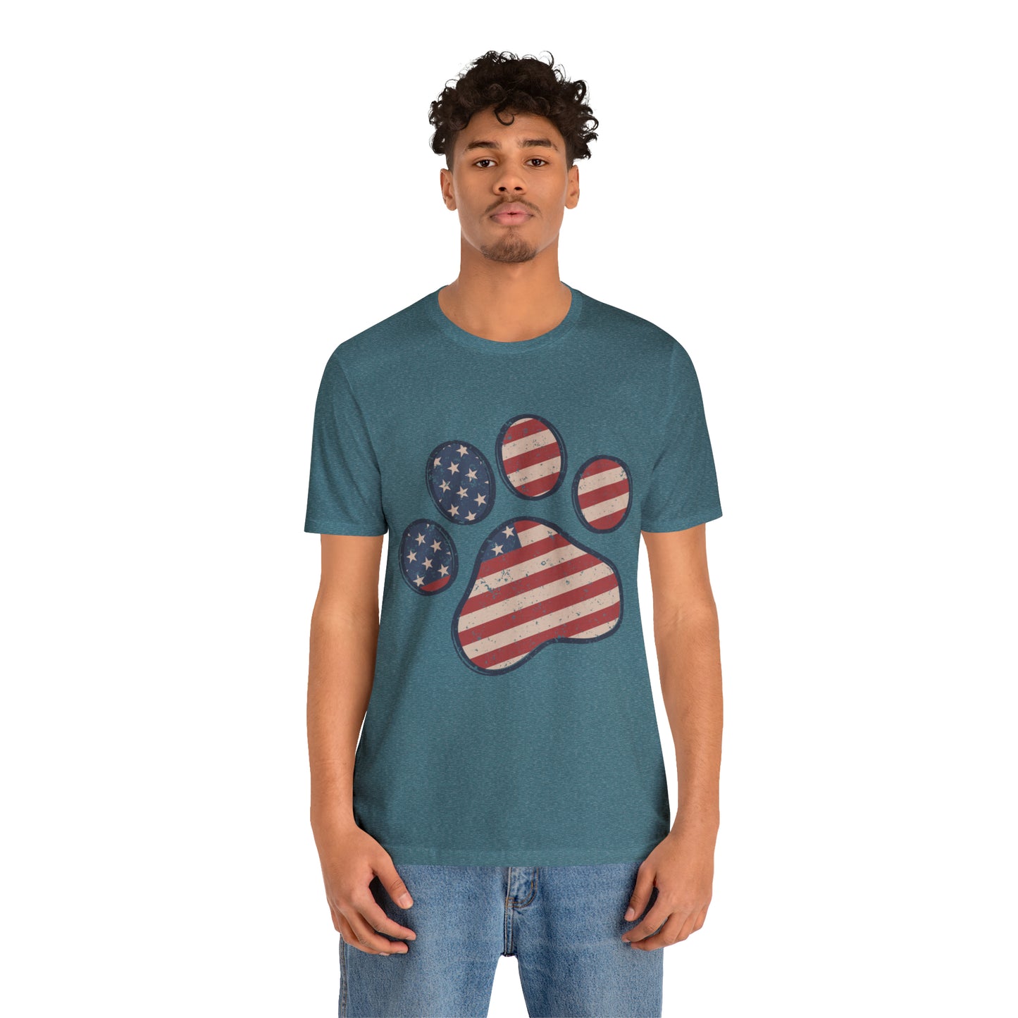 4th of July Pawprint Unisex Jersey Short Sleeve Tee Patriotic American Flag