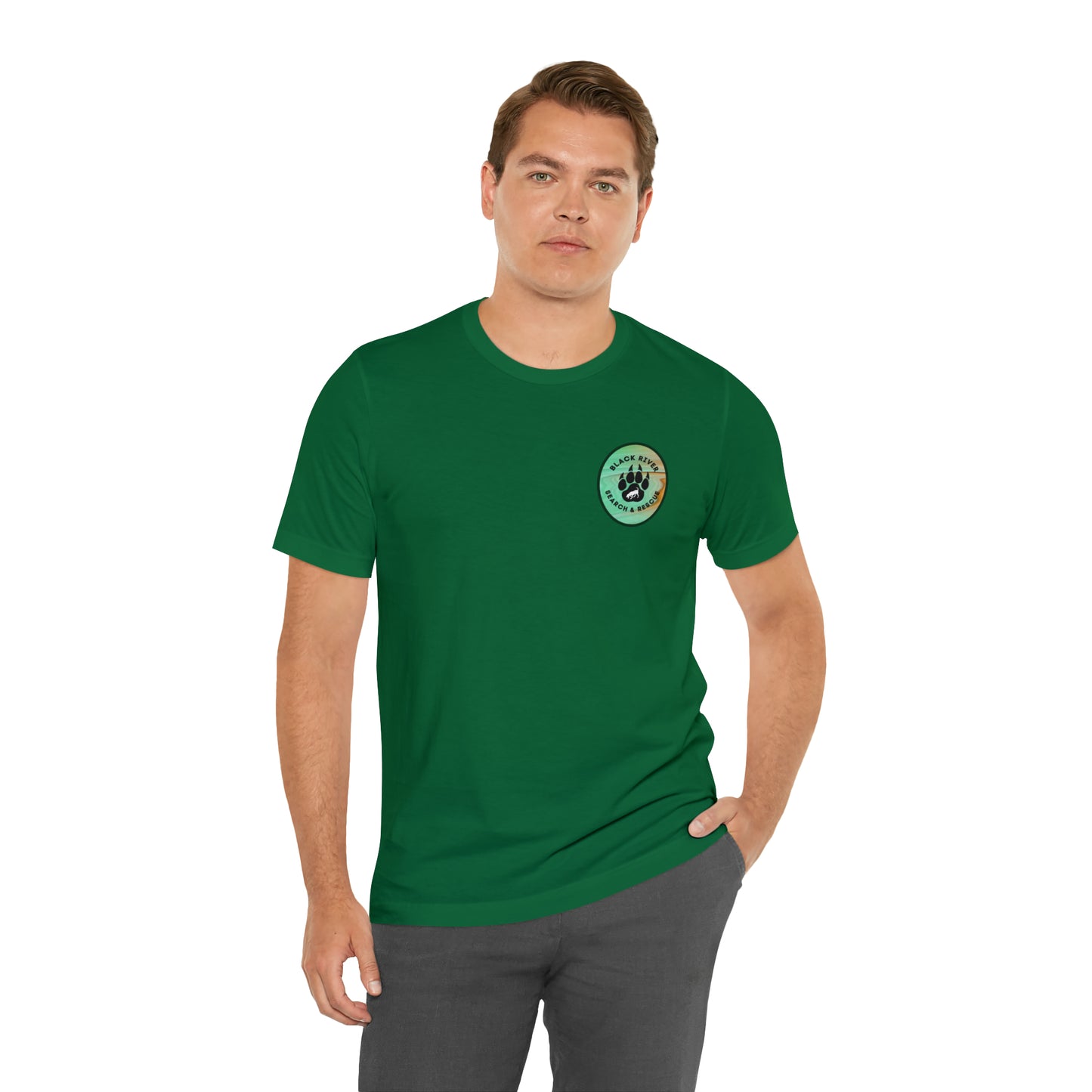 Green and Peach Marble Black River Search & Rescue Logo Unisex Jersey Short Sleeve Tee