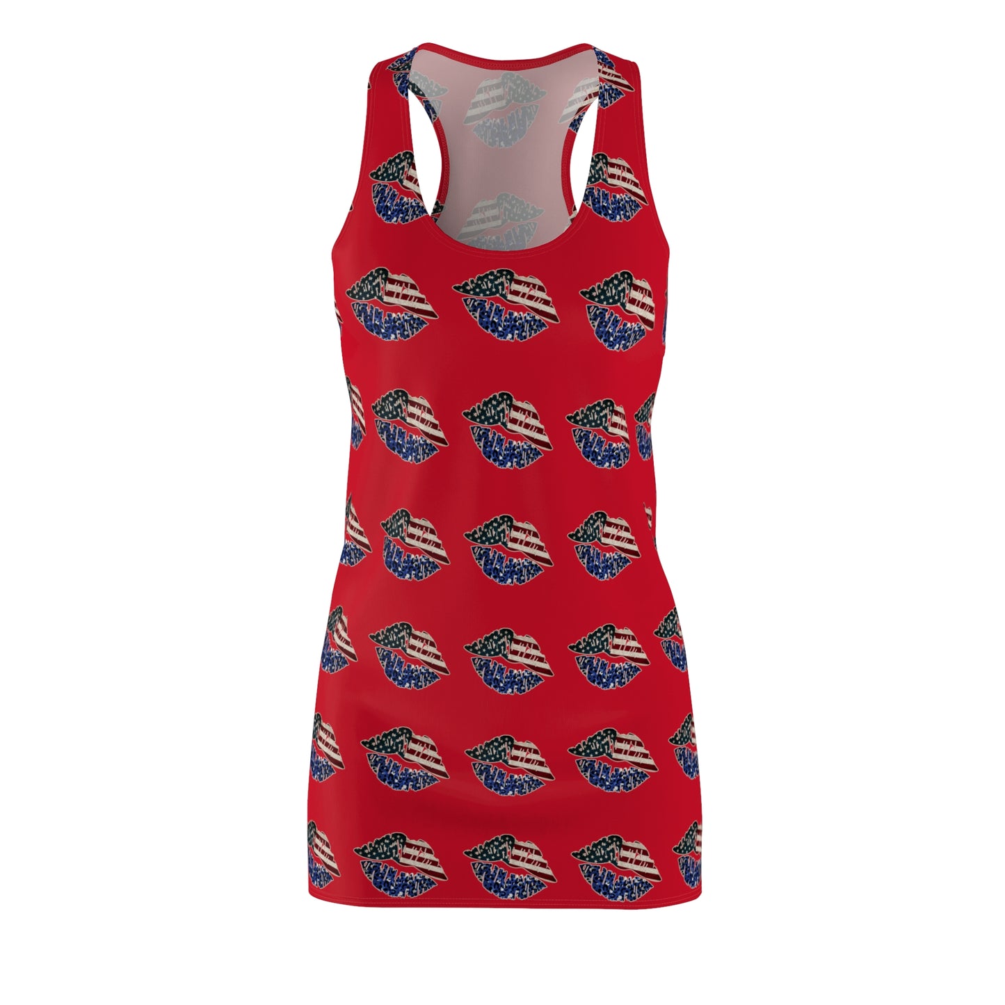 4th of July flag Lips Red Women's Cut & Sew Racerback Dress Patriotic