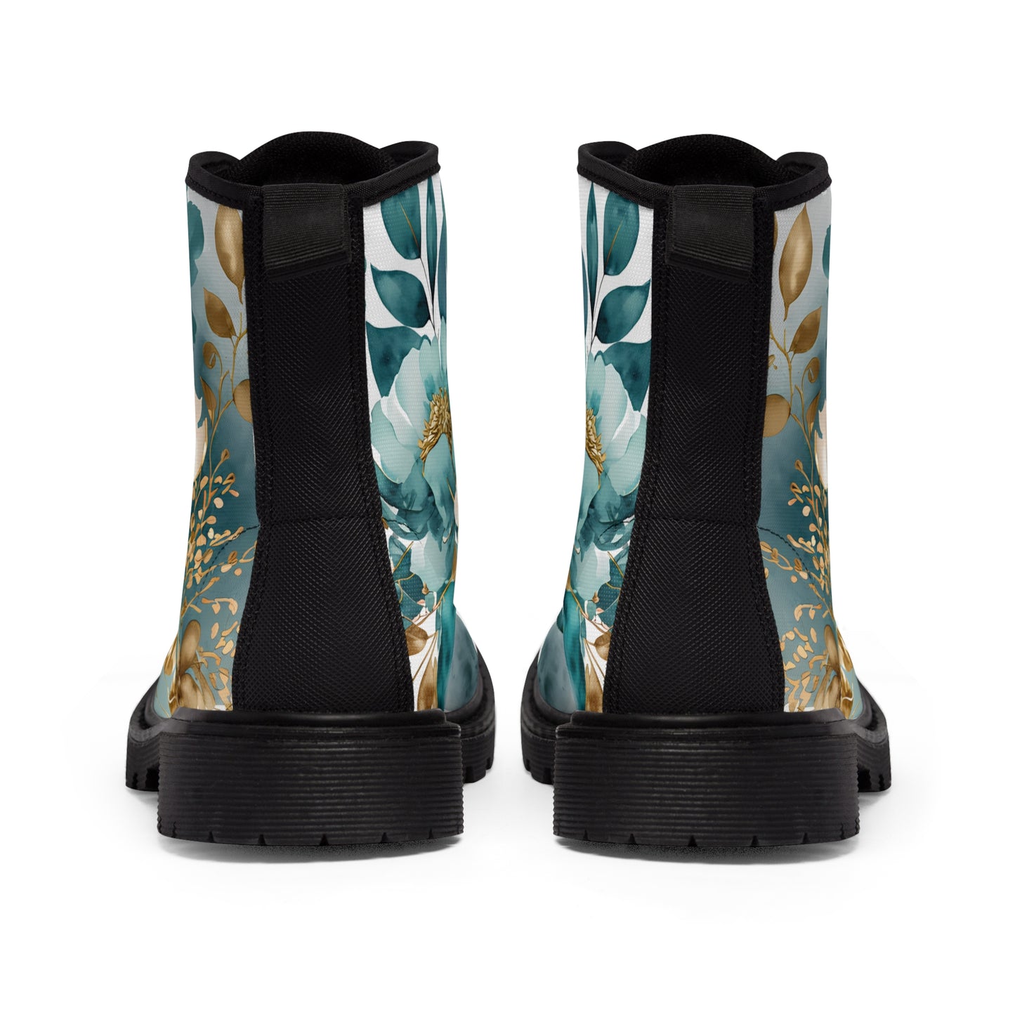 Women's Canvas Boots, Aqua, Gold, Magnolia, Flowers