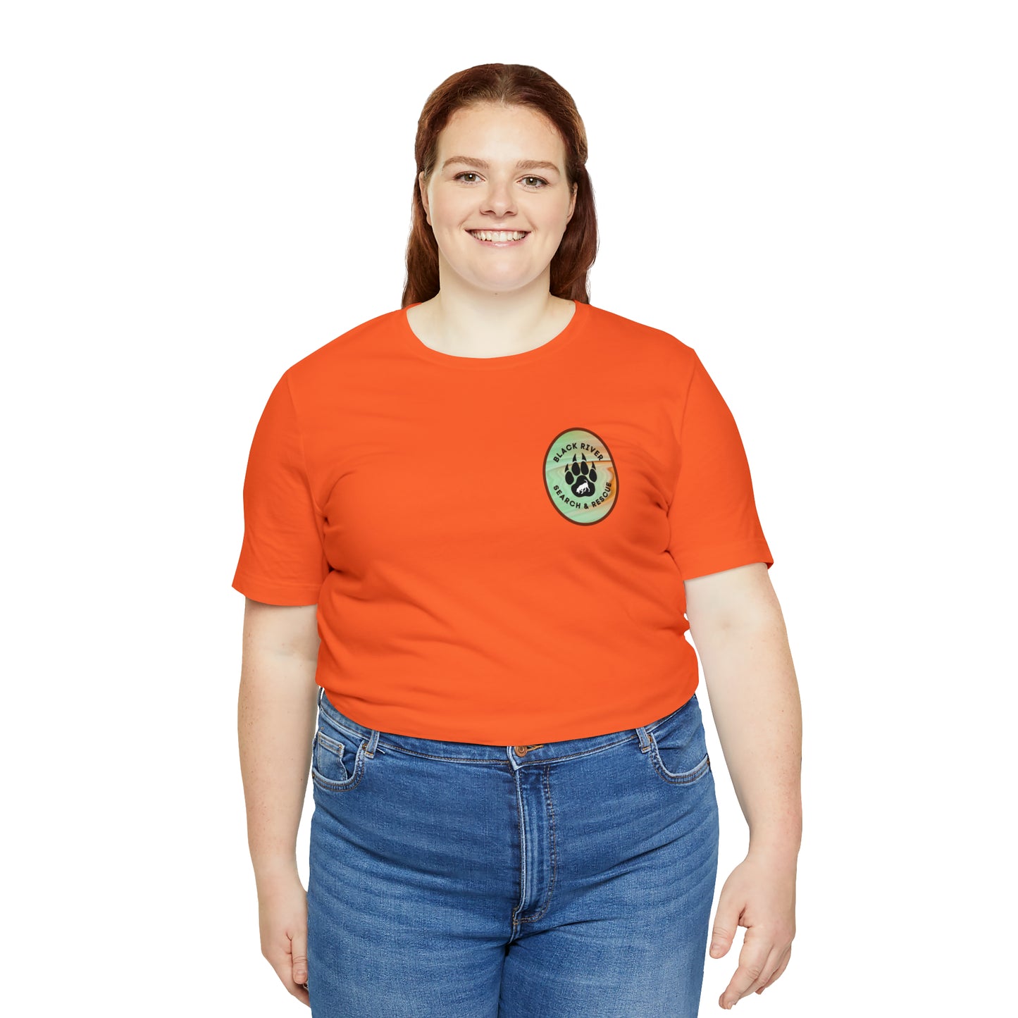 Green and Peach Marble Black River Search & Rescue Logo Unisex Jersey Short Sleeve Tee