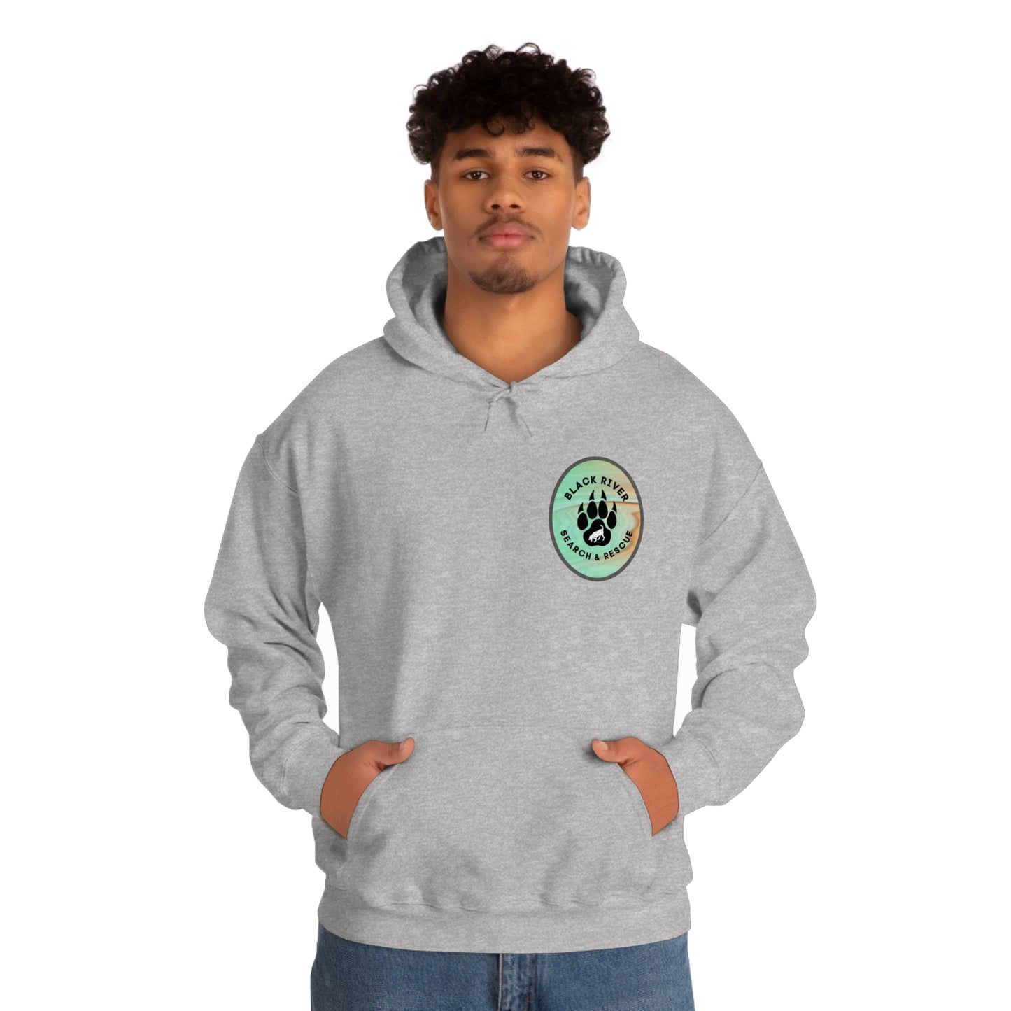 Green and Peach Marble Black River Search & Rescue Logo Unisex Heavy Blend™ Hooded Sweatshirt