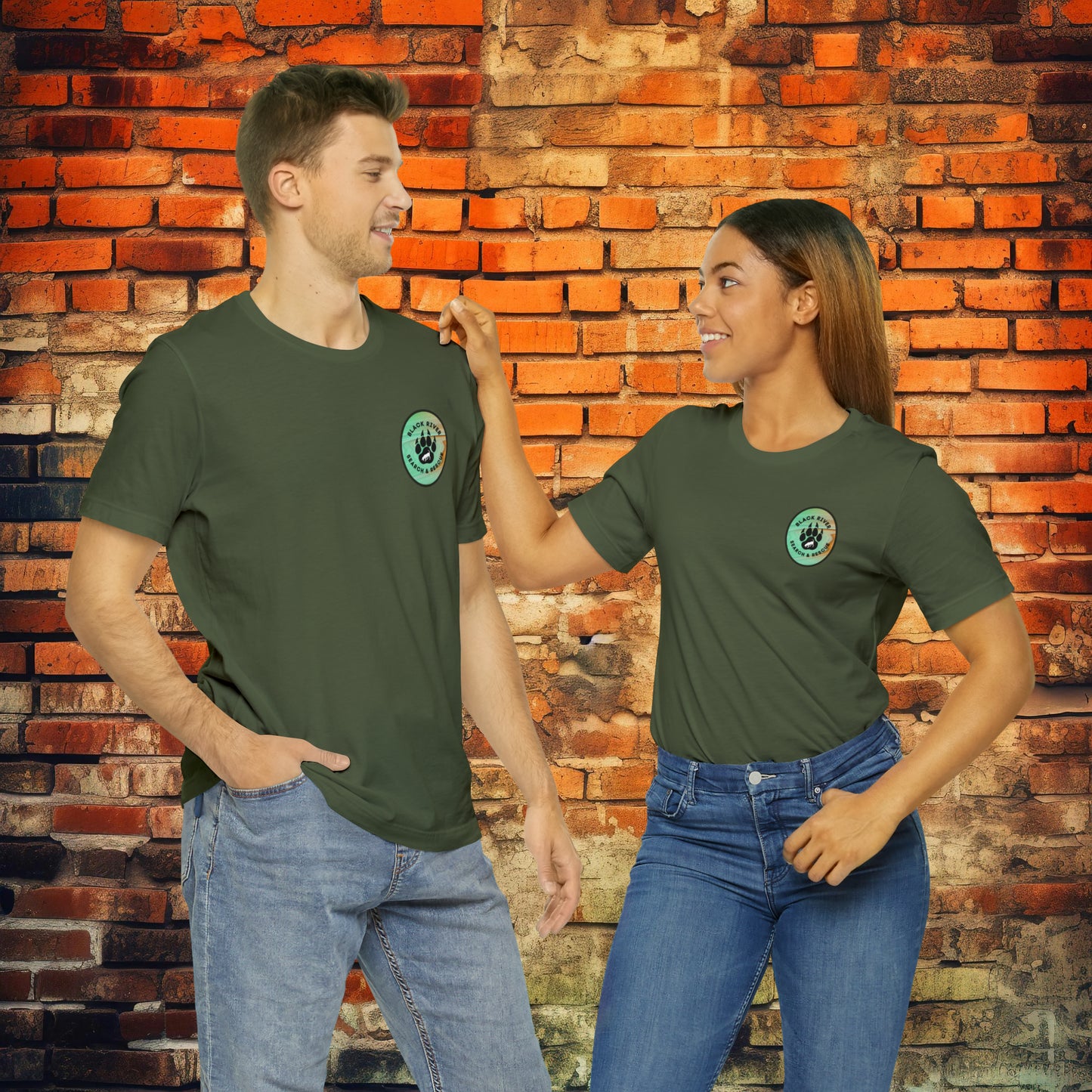 Green and Peach Marble Black River Search & Rescue Logo Unisex Jersey Short Sleeve Tee