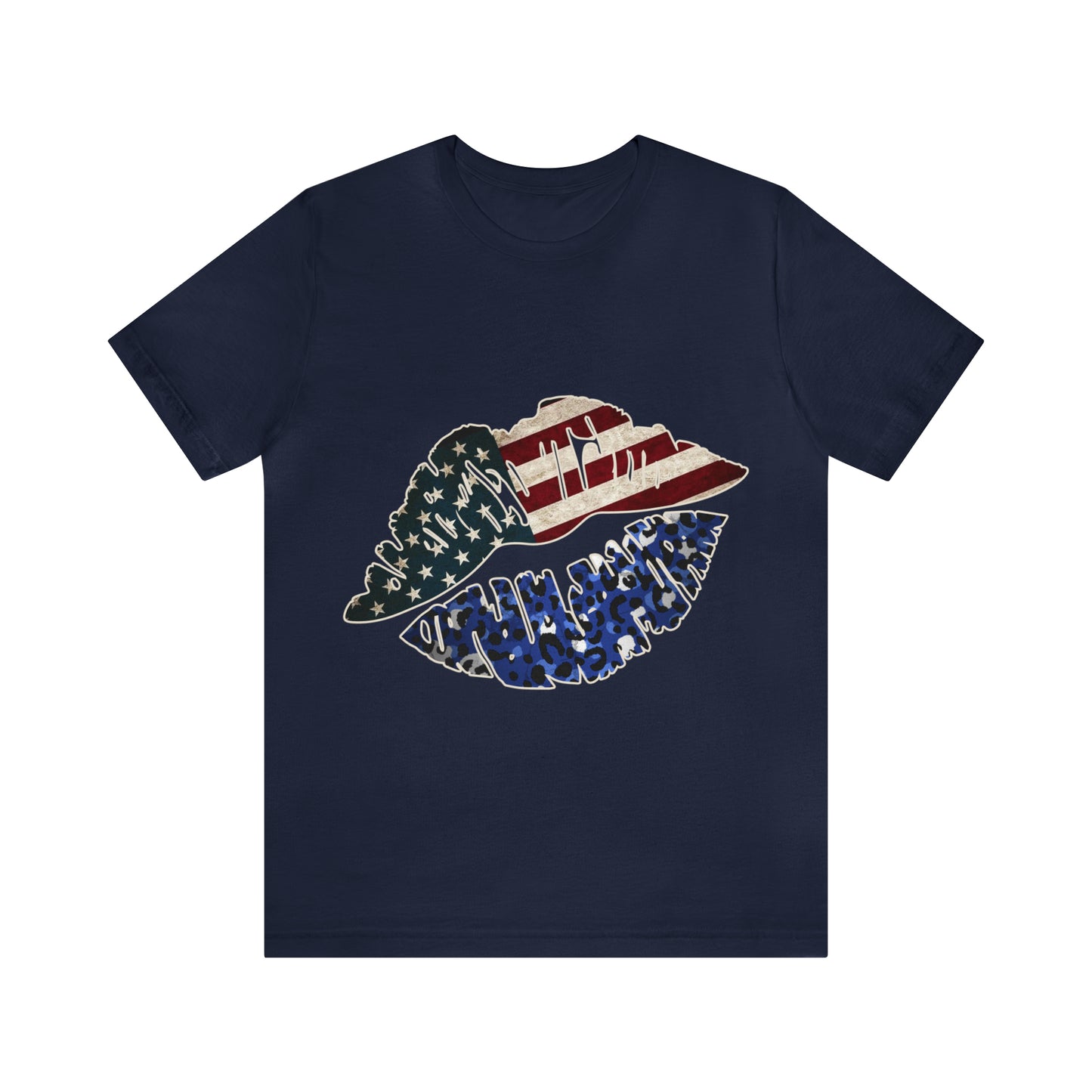 American Flag Lips 4th of July Unisex Jersey Short Sleeve Tee Patriotic Retro