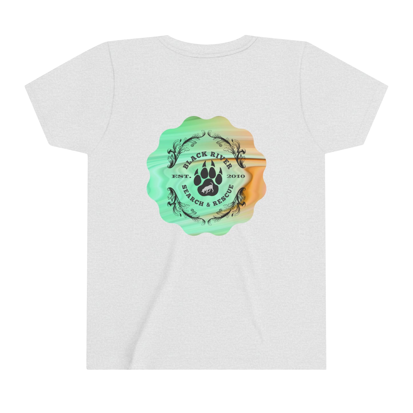 Green and Peach Marble Black River Search & Rescue Logo Youth Short Sleeve Tee