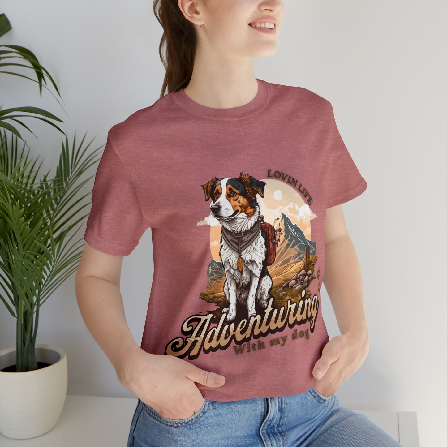 Adventuring with my Dog Short Sleeve Tee, Vintage Outdoor theme