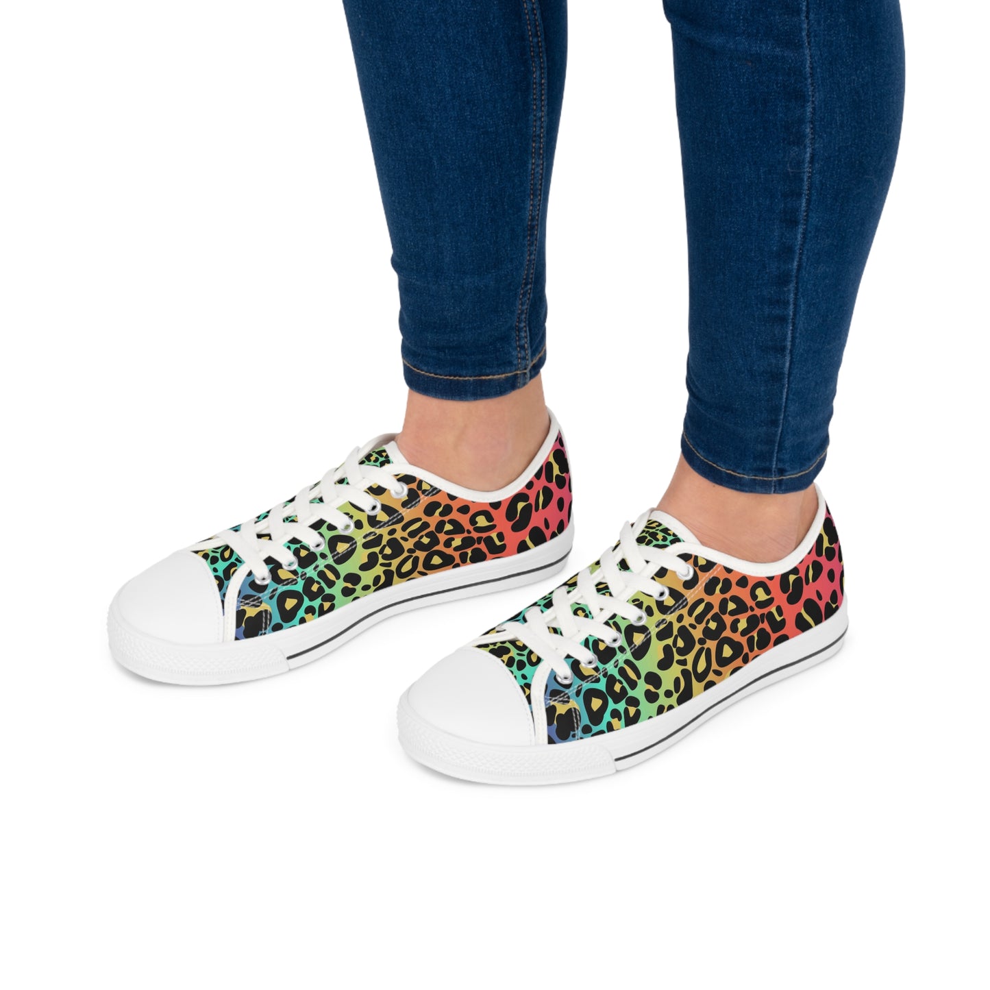 Women's Low Top Sneakers, Rainbow leopard print