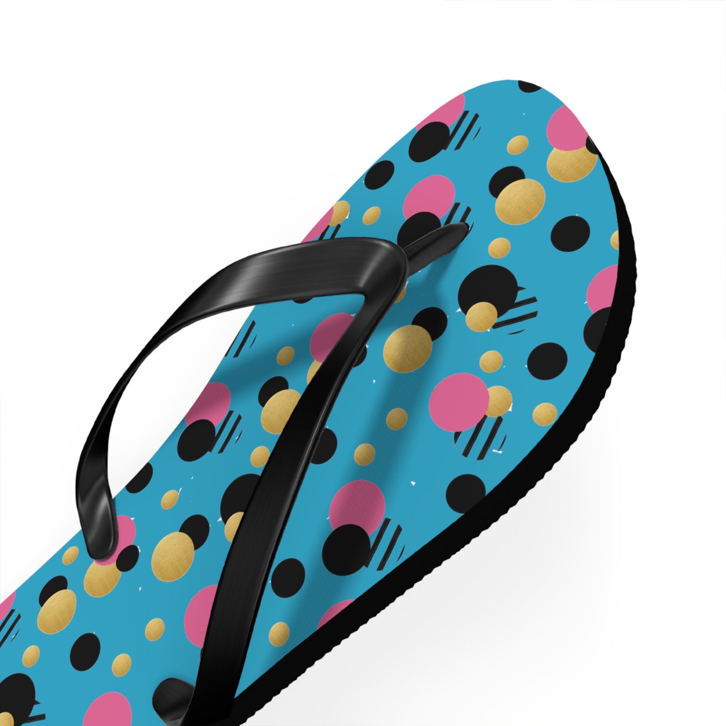 Turquoise pink, black gold polka dot Flip Flops