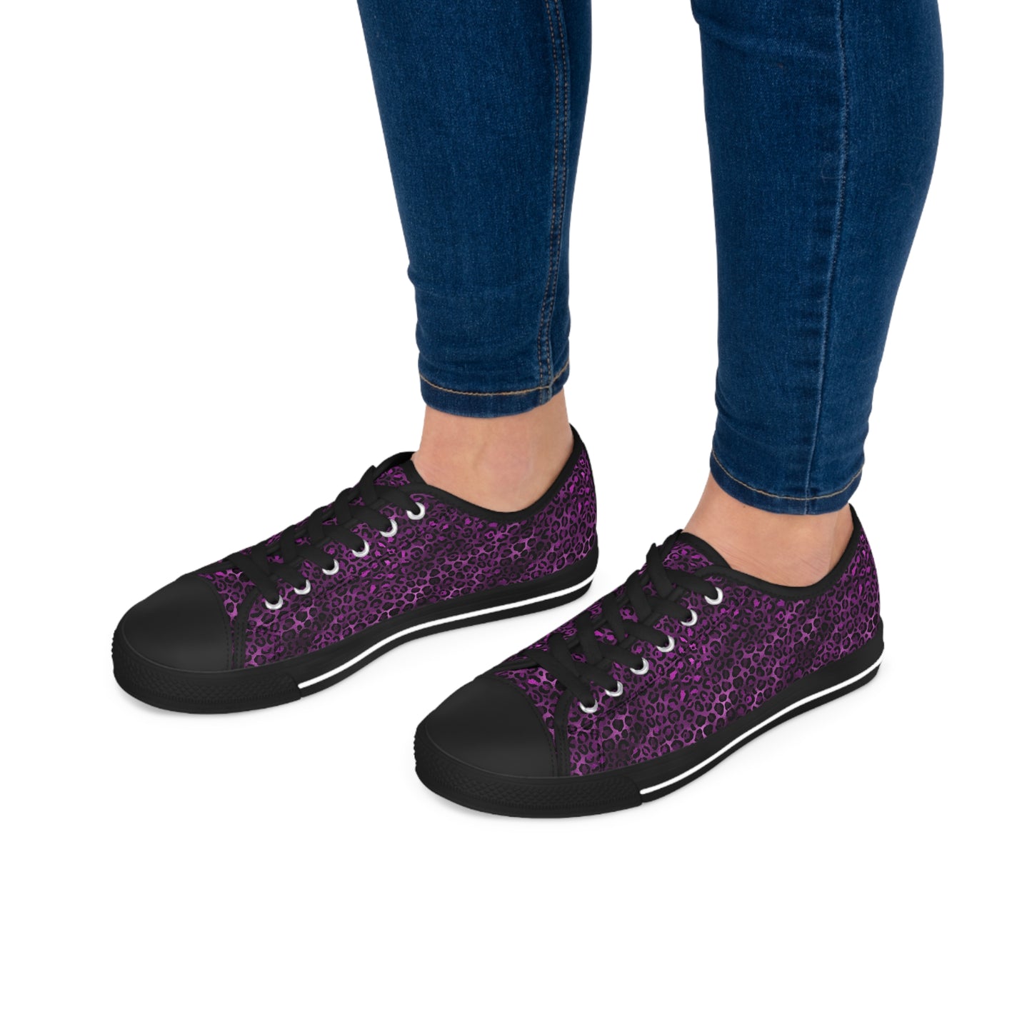 Women's Low Top Purple and Black Leopard Print Sneakers