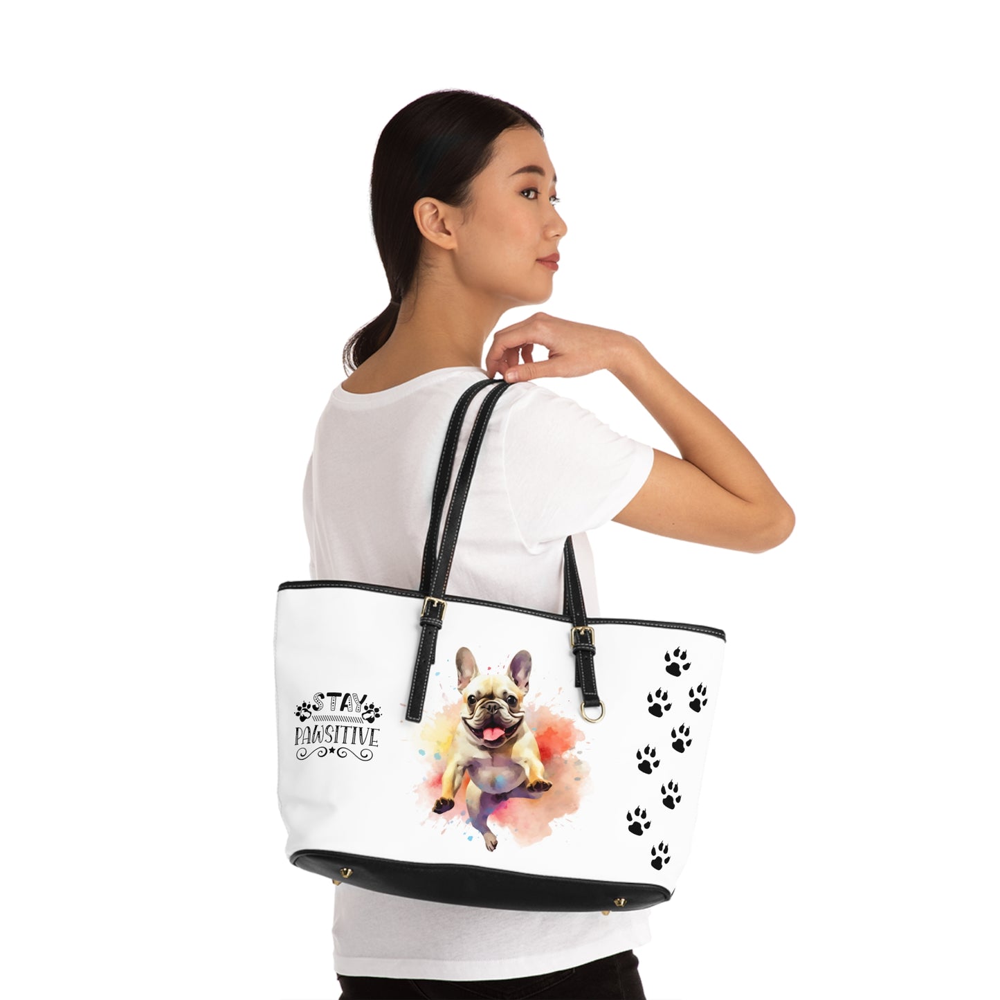 French Bulldog Leather Shoulder Bag two Frenchie pictures You Had Me at Woof Stay Pawsitive