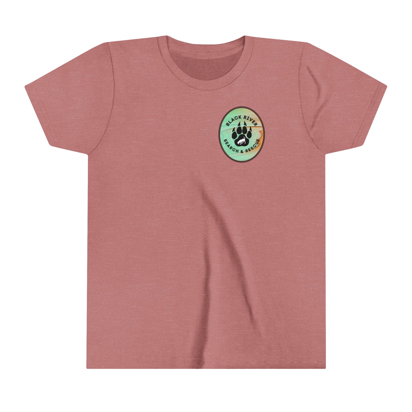 Green and Peach Marble Black River Search & Rescue Logo Youth Short Sleeve Tee