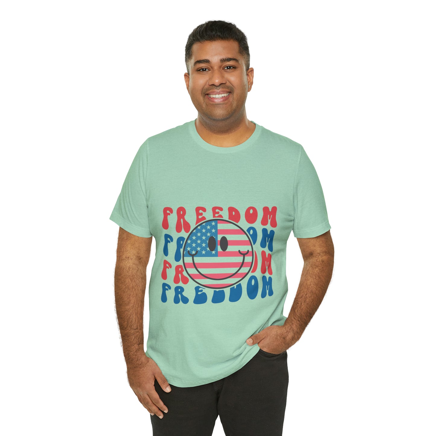 Freedom Smiley Face Flag Unisex Jersey Short Sleeve Tee Patriotic American Flag