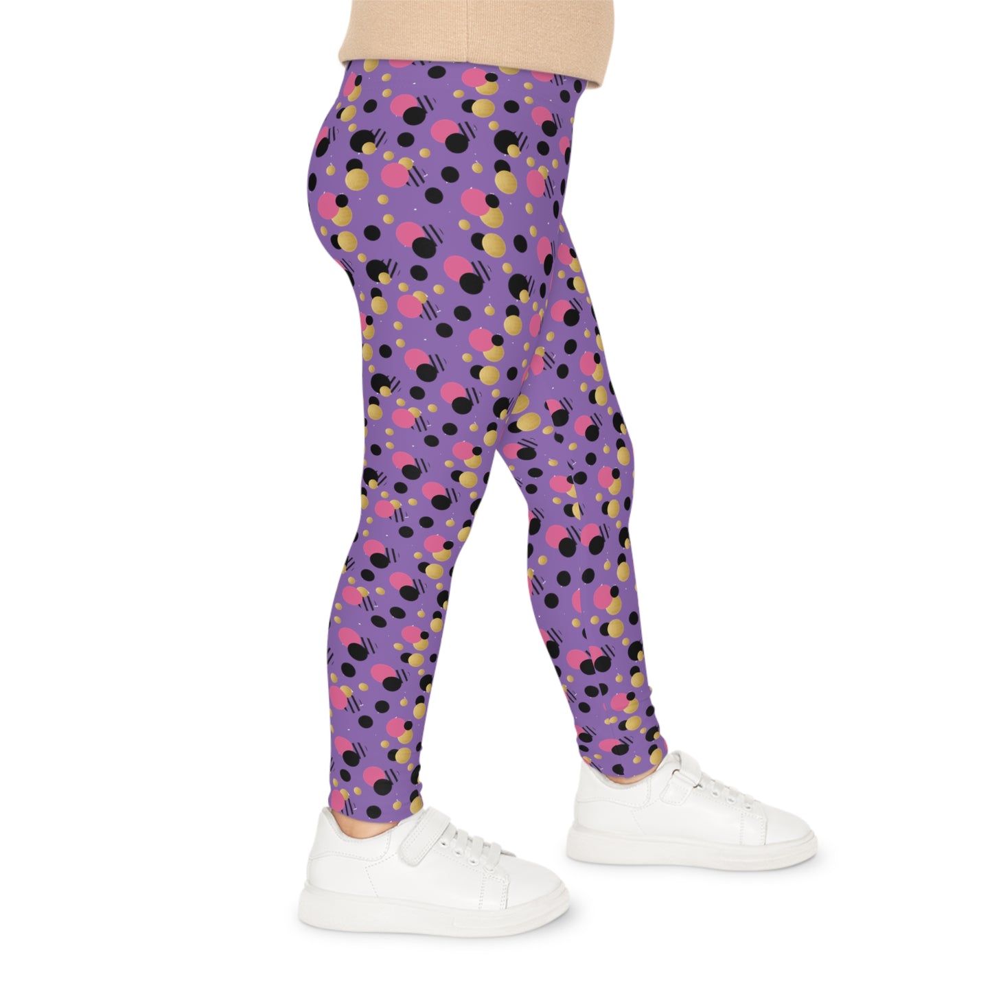 Girls colorful purple pink and gold polka dot leggings