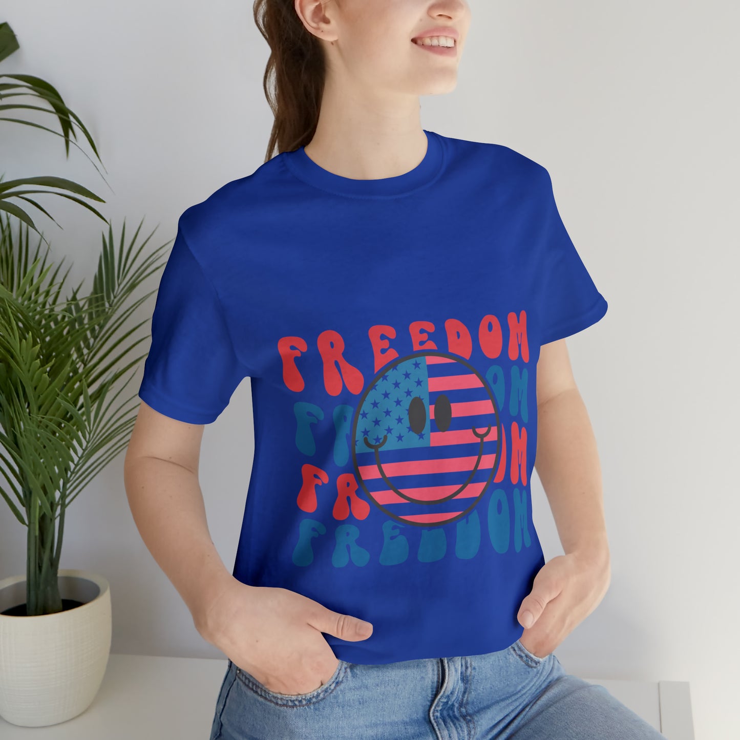 Freedom Smiley Face Flag Unisex Jersey Short Sleeve Tee Patriotic American Flag