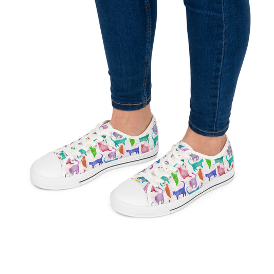 Women's Low Top Sneakers, watercolor cats, multi-color