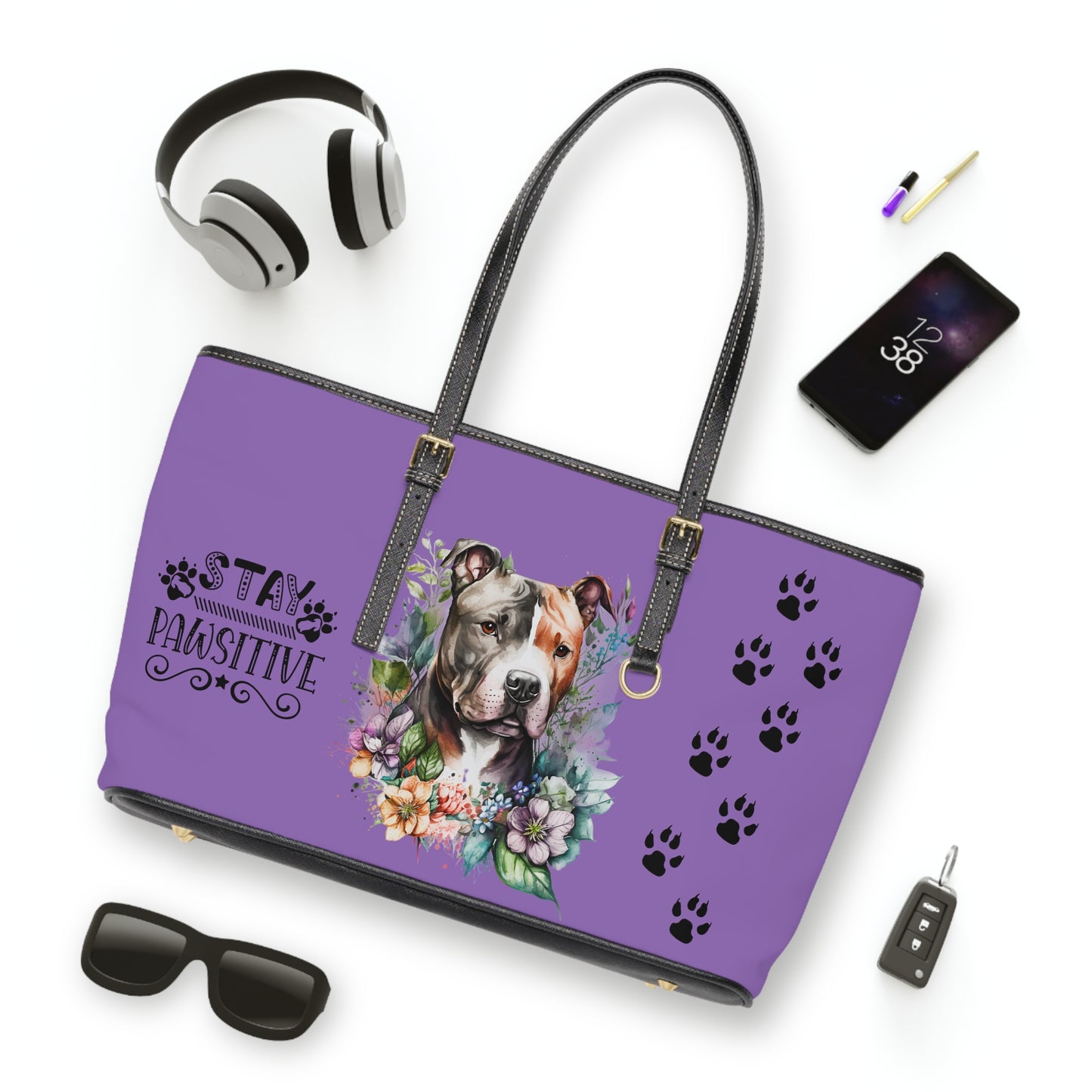 Light Purple Pitbull Leather Shoulder Bag You had me at Woof Stay Pawsitive