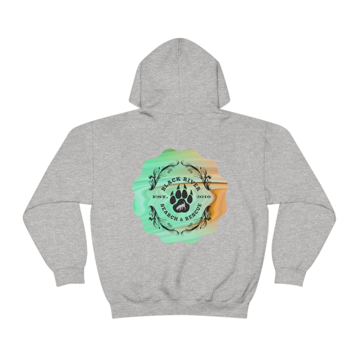 Green and Peach Marble Black River Search & Rescue Logo Unisex Heavy Blend™ Hooded Sweatshirt