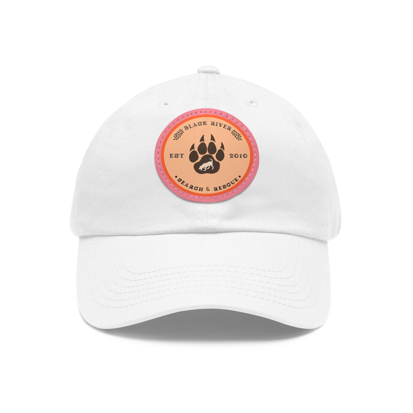 Copy of Unisex Hat with Leather Patch (Round), Black River Search & Rescue Logo, Orange patch