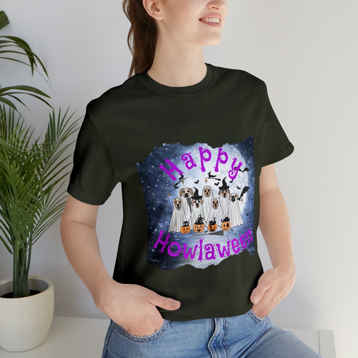 Happy Howlaween Dog Purple Short Sleeve Tee, Halloween shirt