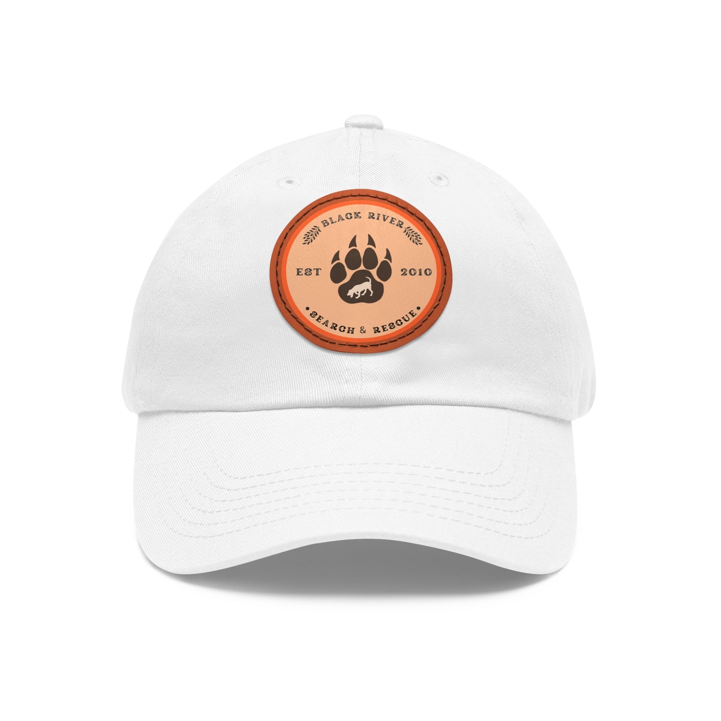 Copy of Unisex Hat with Leather Patch (Round), Black River Search & Rescue Logo, Orange patch