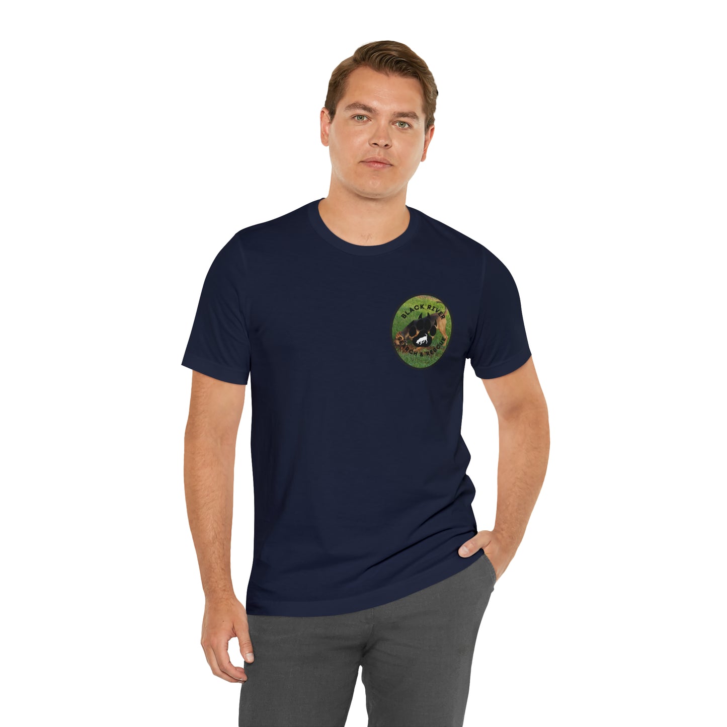 Black River Search & Rescue Logo with Lucy Unisex Jersey Short Sleeve Tee