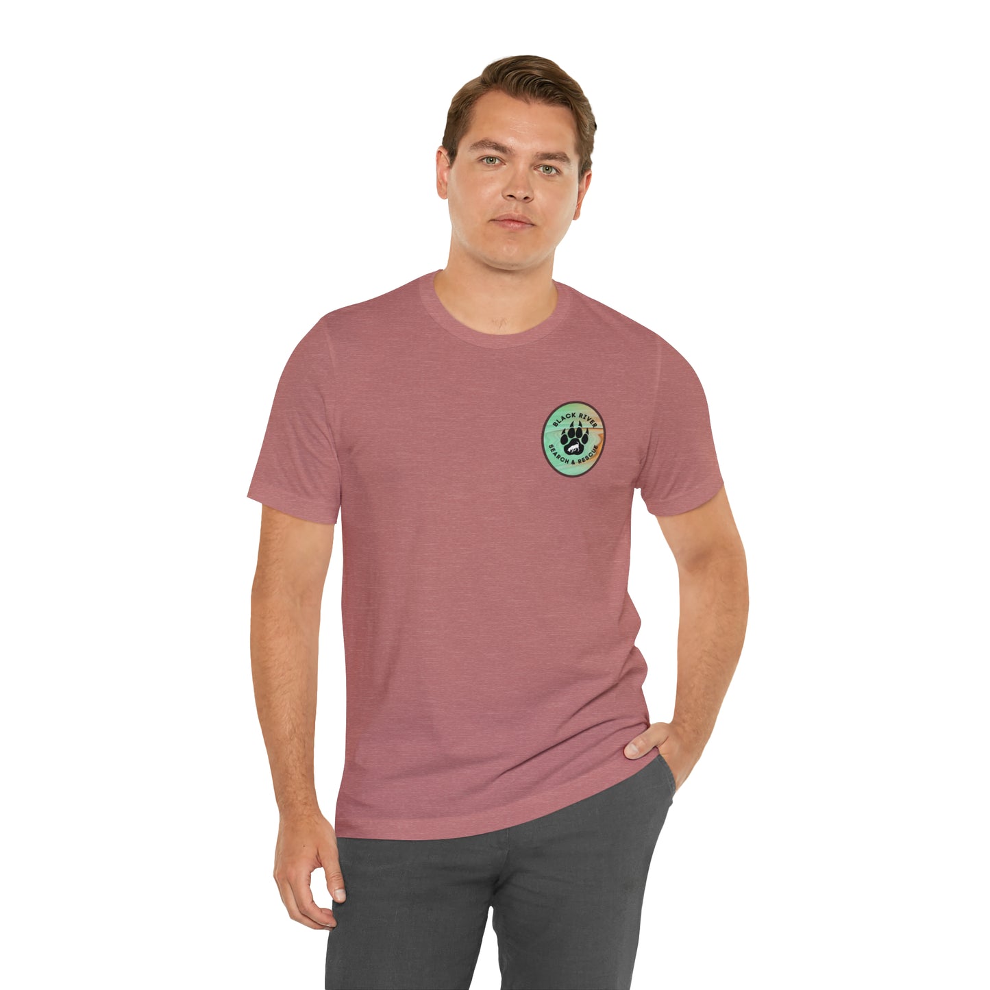 Green and Peach Marble Black River Search & Rescue Logo Unisex Jersey Short Sleeve Tee