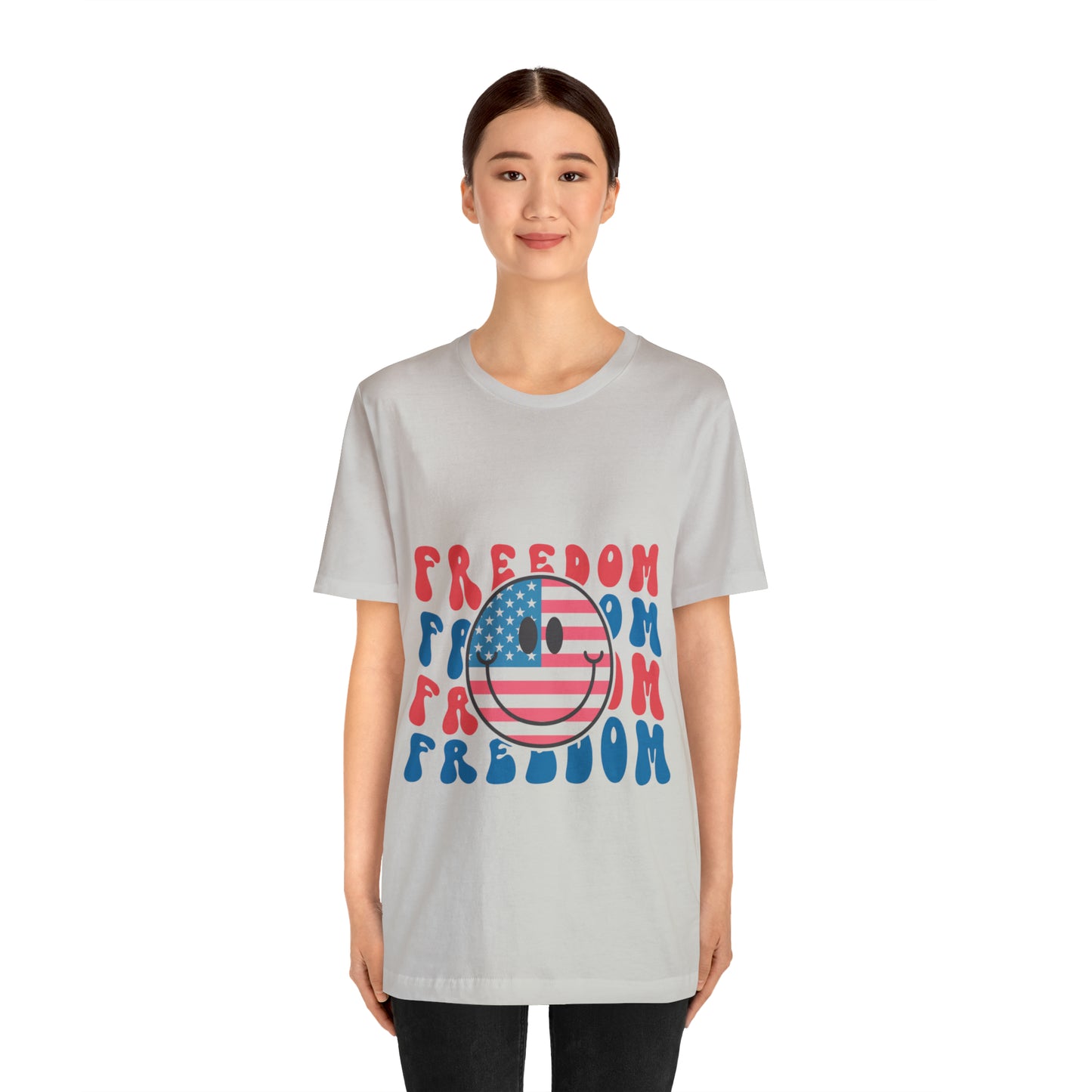Freedom Smiley Face Flag Unisex Jersey Short Sleeve Tee Patriotic American Flag