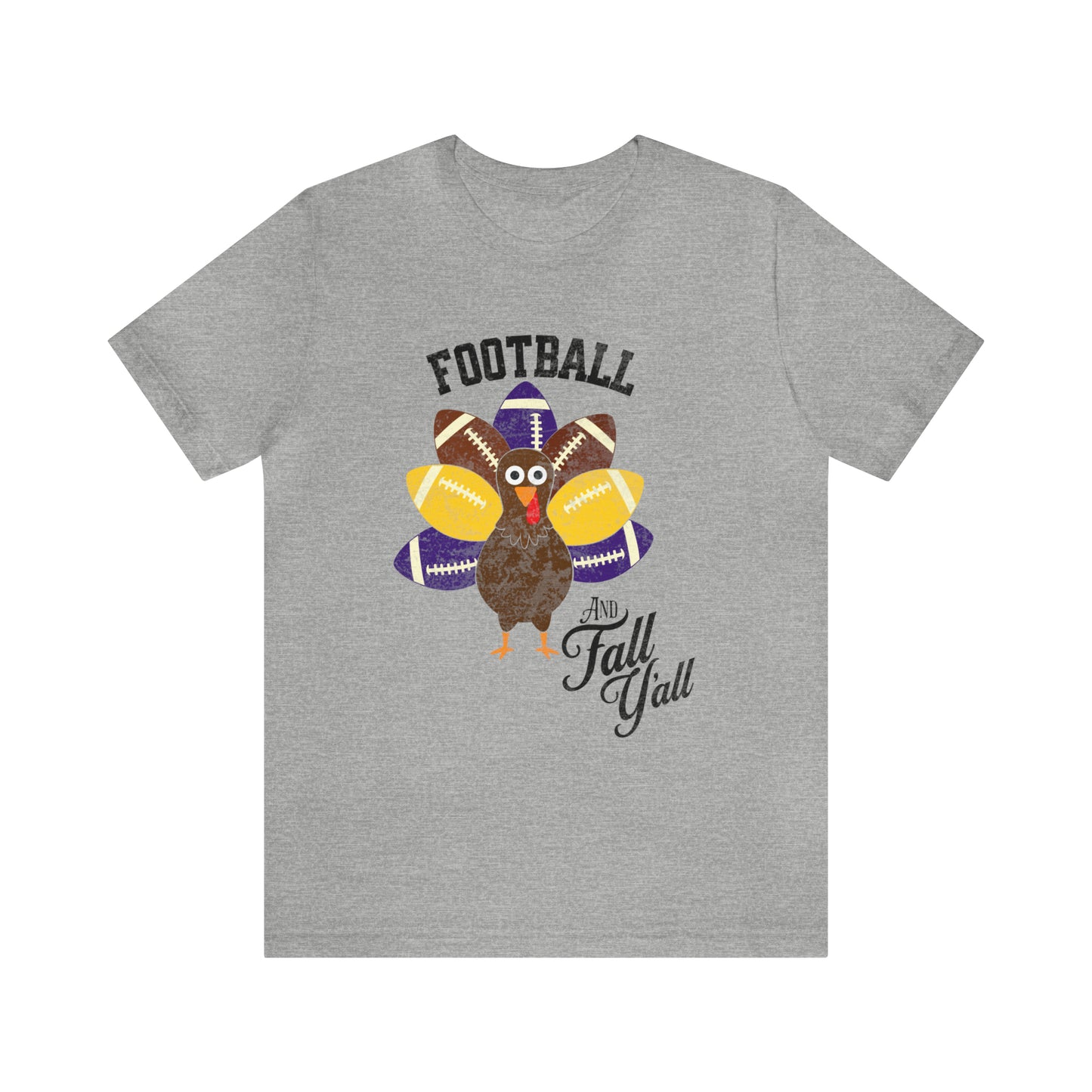 Vintage Purple and Yellow Football and Fall Short Sleeve Tee, Football and turkey shirt, LSU