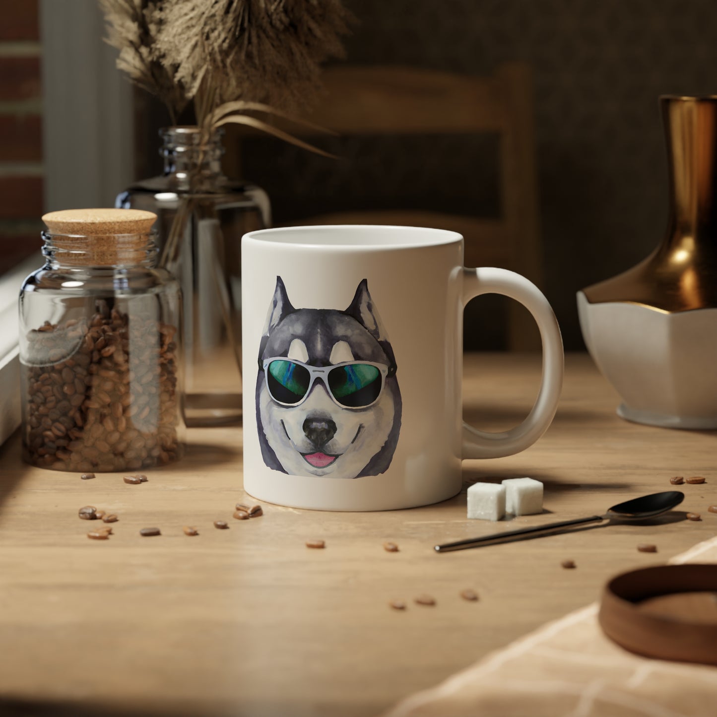 Jumbo Mug, 20oz, Siberian Husky with sunglasses