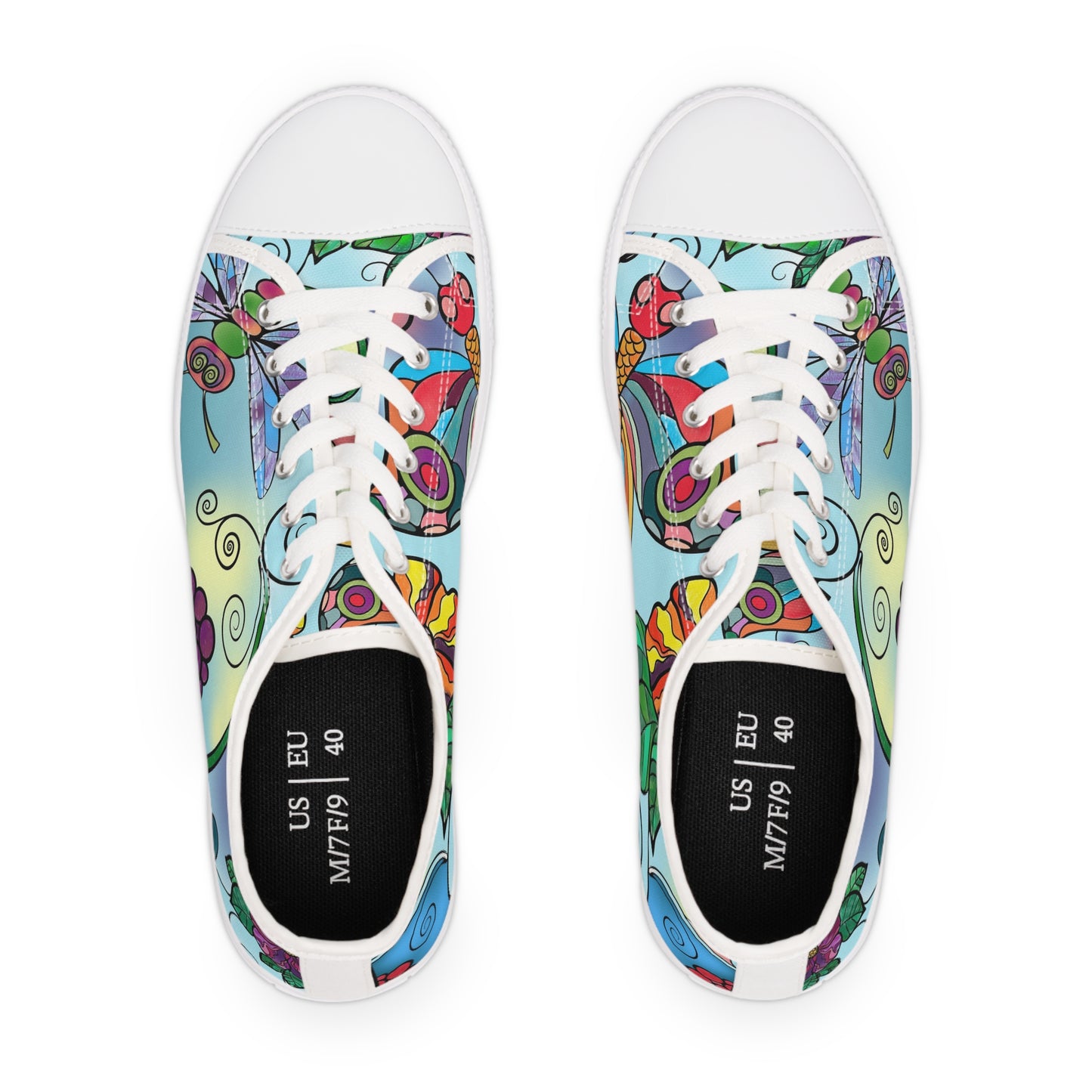 Women's Low Top Sneakers, Butterfly, Flower, Colorful, dragonfly