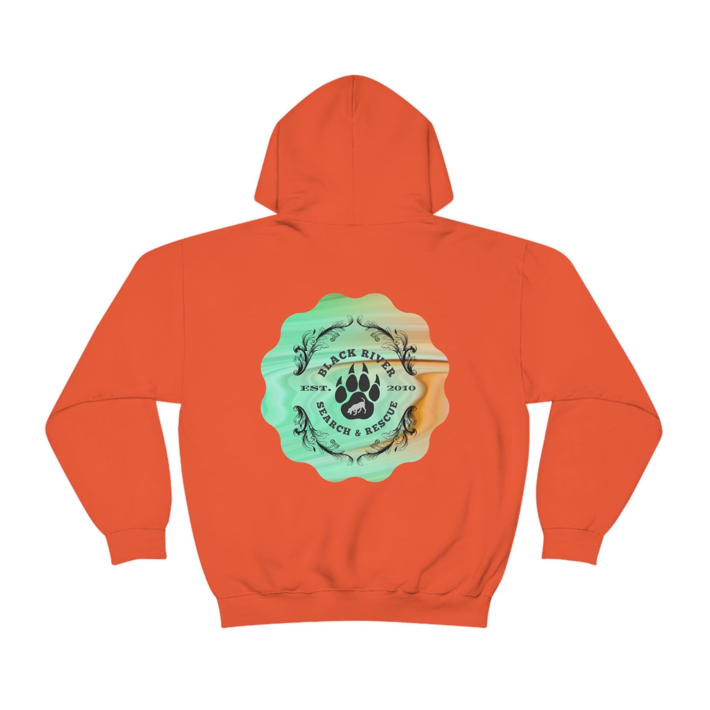 Green and Peach Marble Black River Search & Rescue Logo Unisex Heavy Blend™ Hooded Sweatshirt