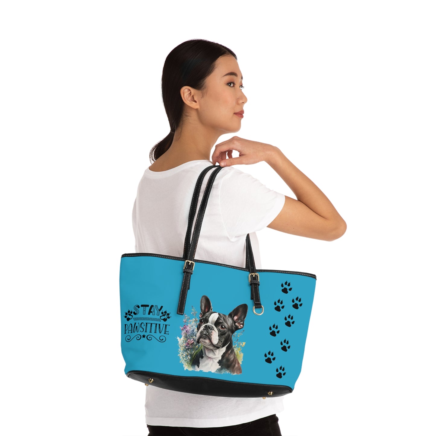 Boston Terrier Leather Shoulder Bag Turquoise Boston Puppy with glasses You had me at woof stay positive