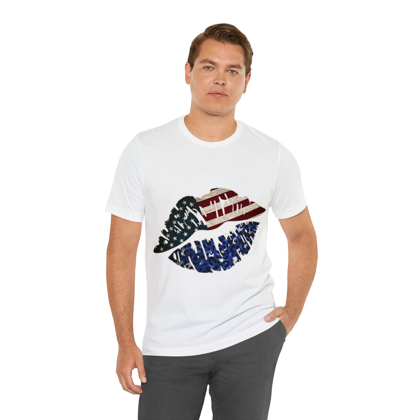 American Flag Lips 4th of July Unisex Jersey Short Sleeve Tee Patriotic Retro