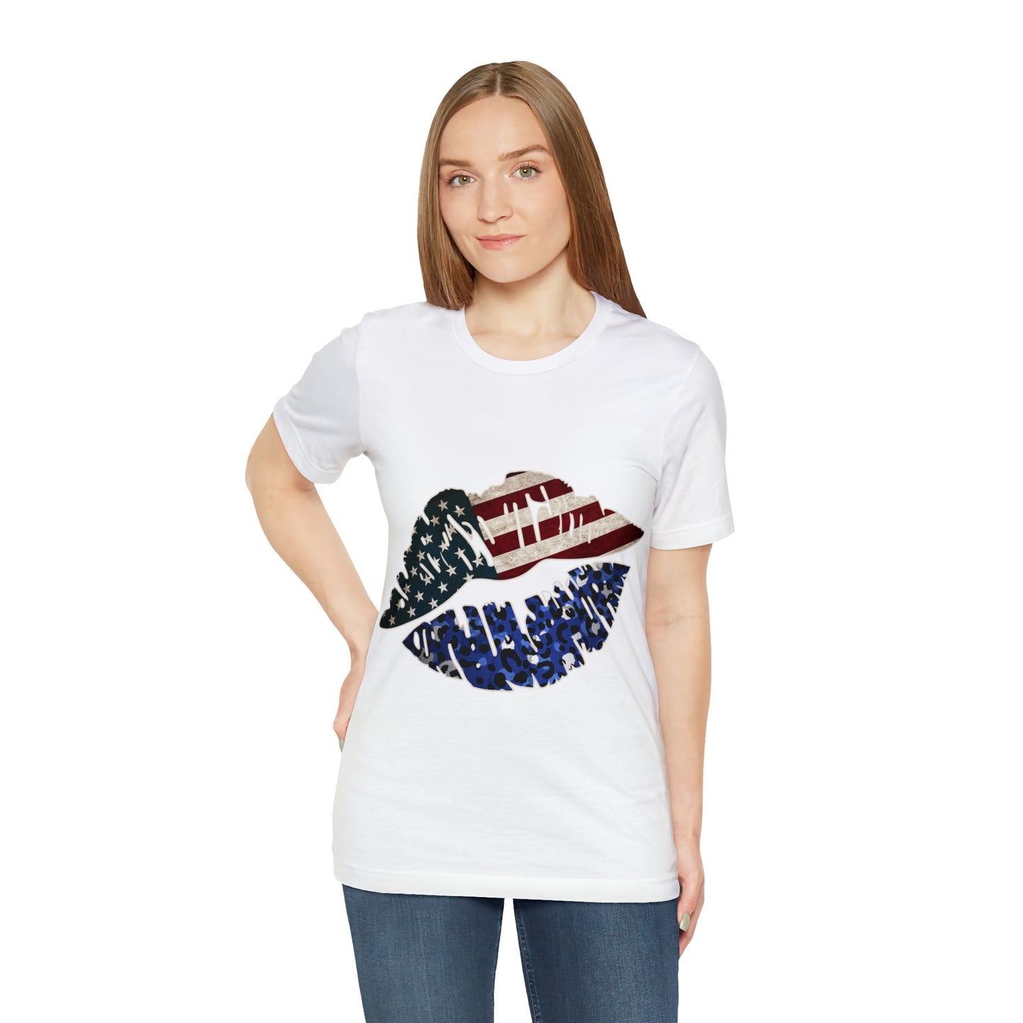 American Flag Lips 4th of July Unisex Jersey Short Sleeve Tee Patriotic Retro