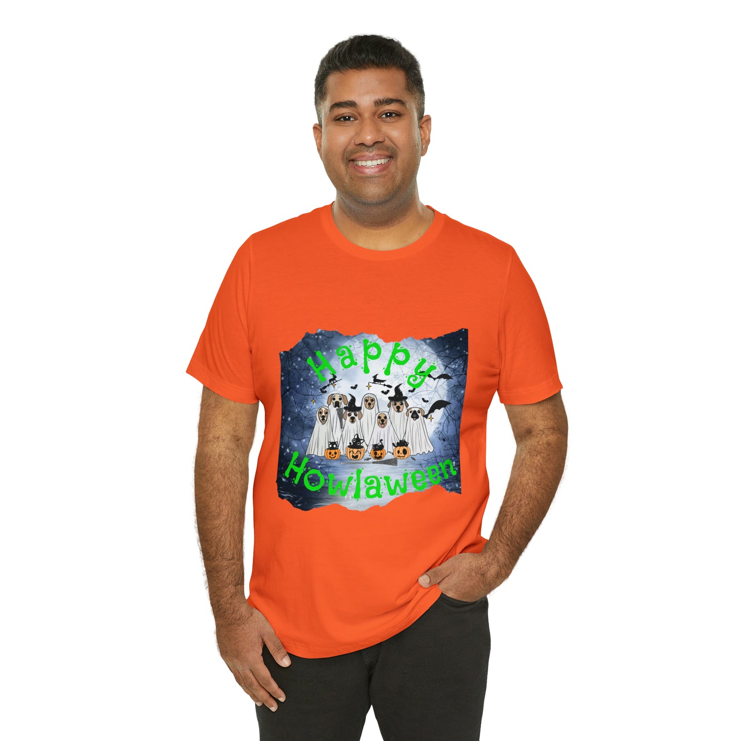 Happy Howlaween Dog Green Short Sleeve Tee, Halloween shirt